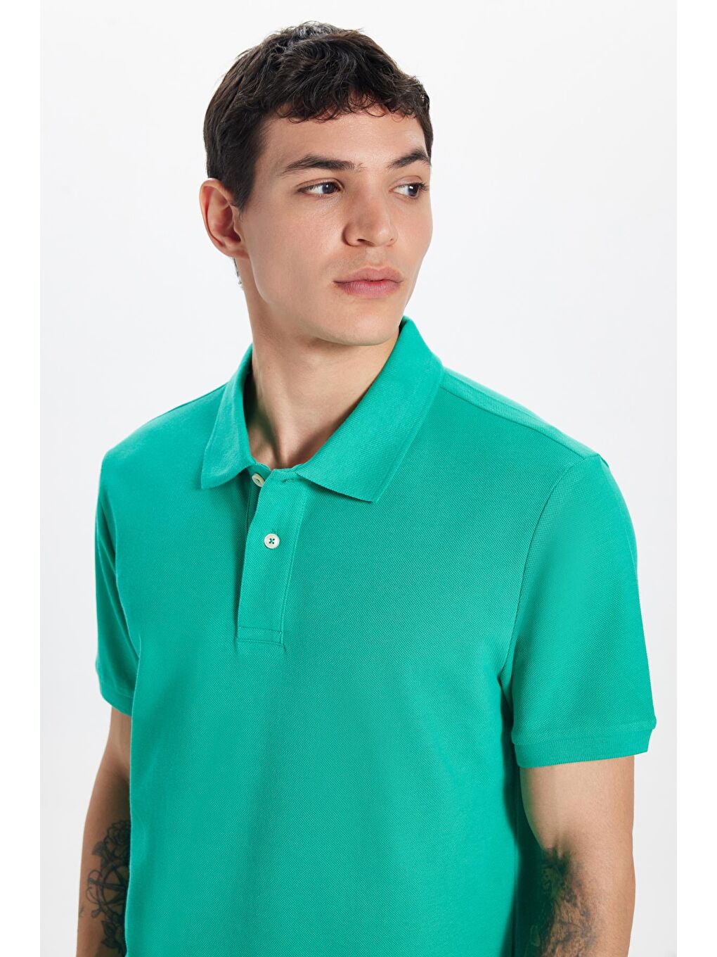 Erkek Slim Fit Dar Kesim %100 Pamuk Yeşil Polo Yaka Tişört-2
