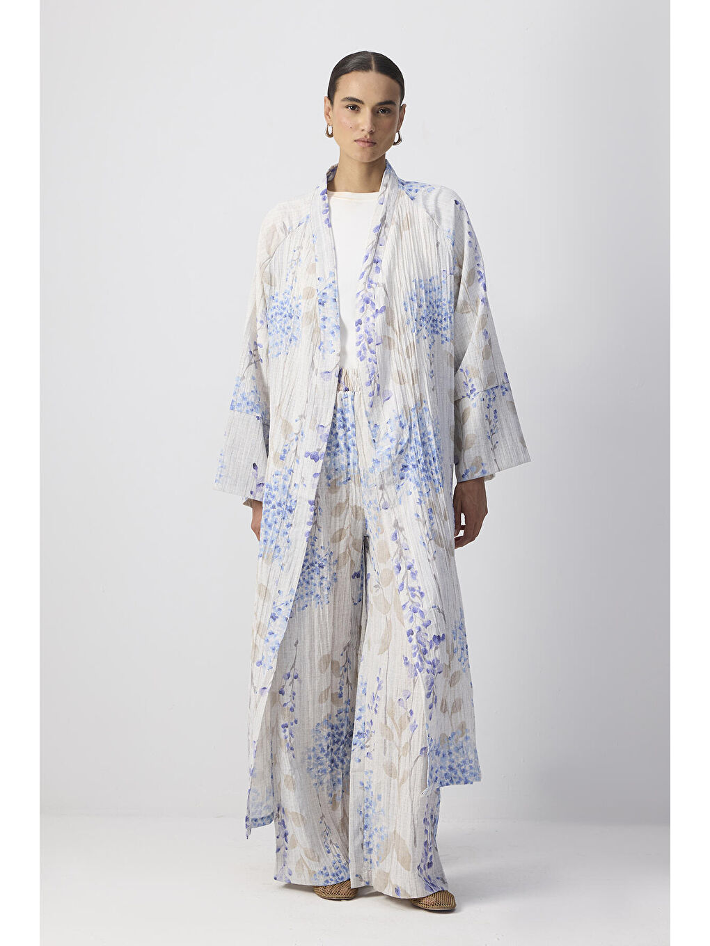 Mavi Desenli Kimono Pantolon Takım-1