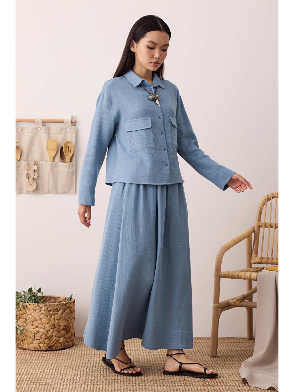 Müslin Etek Pastel Mavi-1