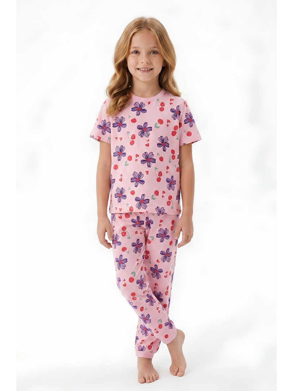 Pembe Kız Çocuk %100 Pamuk Pijama Takımı 8-13 Yaş 12698IS-3