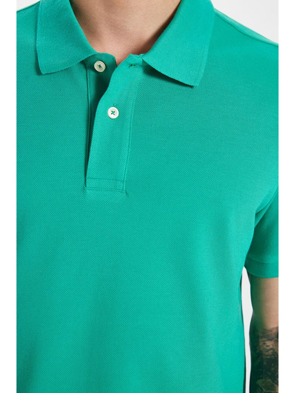 Erkek Slim Fit Dar Kesim %100 Pamuk Yeşil Polo Yaka Tişört-3