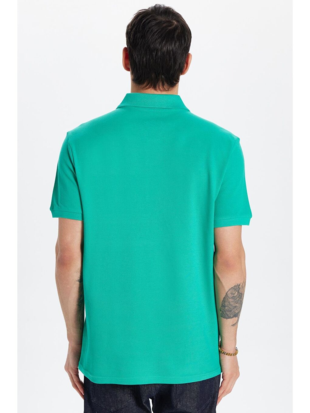 Erkek Slim Fit Dar Kesim %100 Pamuk Yeşil Polo Yaka Tişört-4