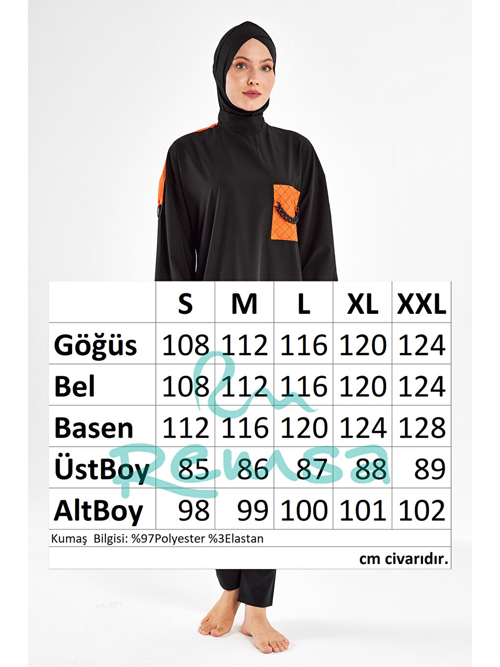 Spor Elastan Tam Kapalı Tesettür Mayo 1201 Siyah12-3