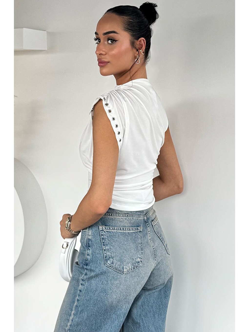 Ekru Kadın Büzgülü Bluz-2