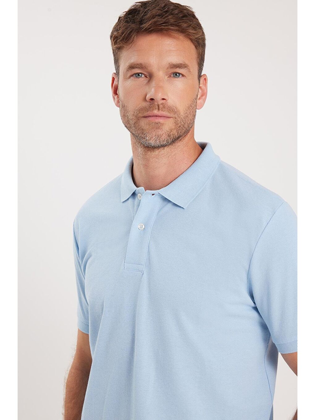 Erkek Regular Fit Klasik Kesim Pamuklu Yumuşak Dokulu Serin Tutan Kumaş Düz Mavi Polo Yaka Tişört