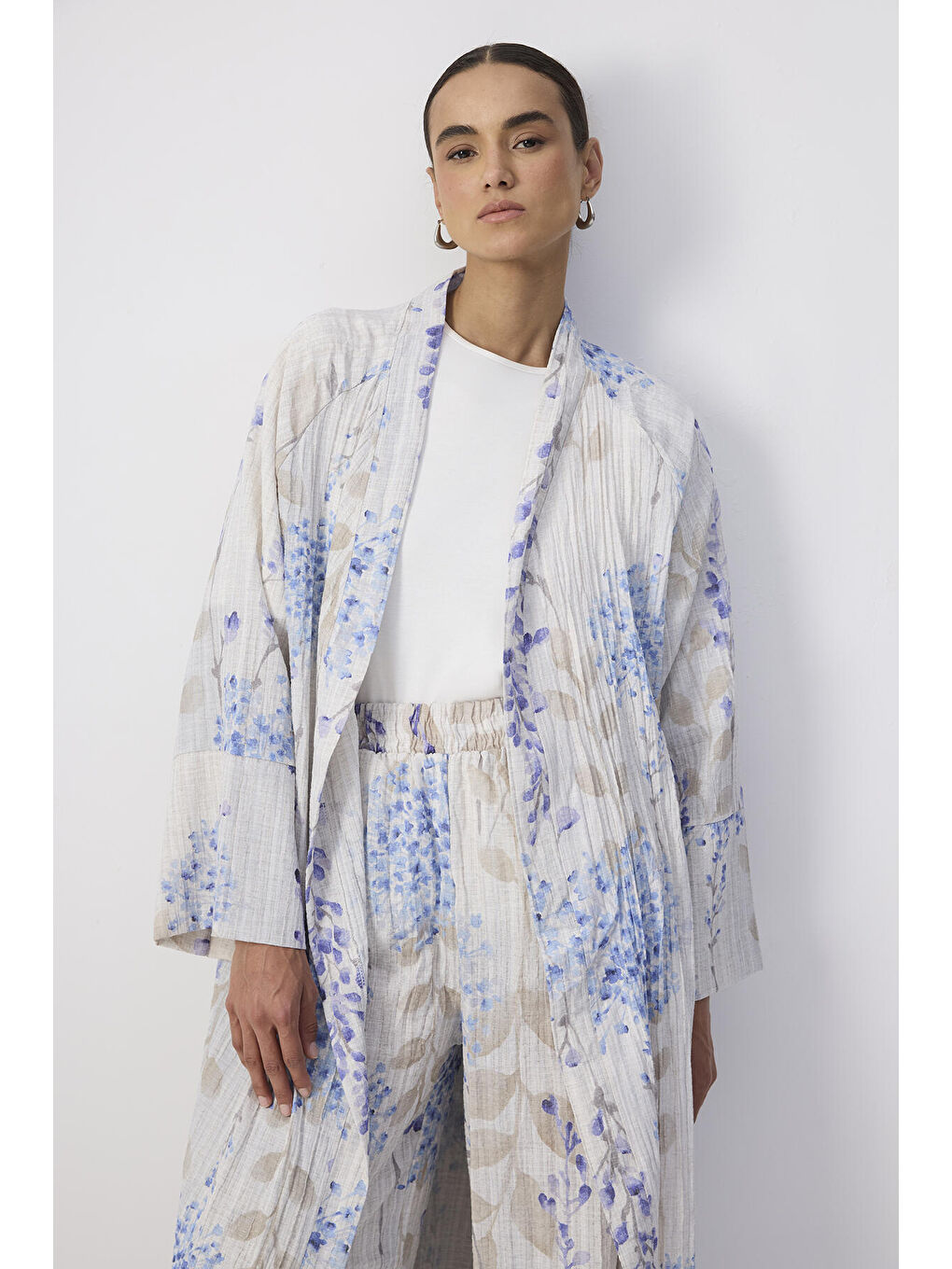 Mavi Desenli Kimono Pantolon Takım-2