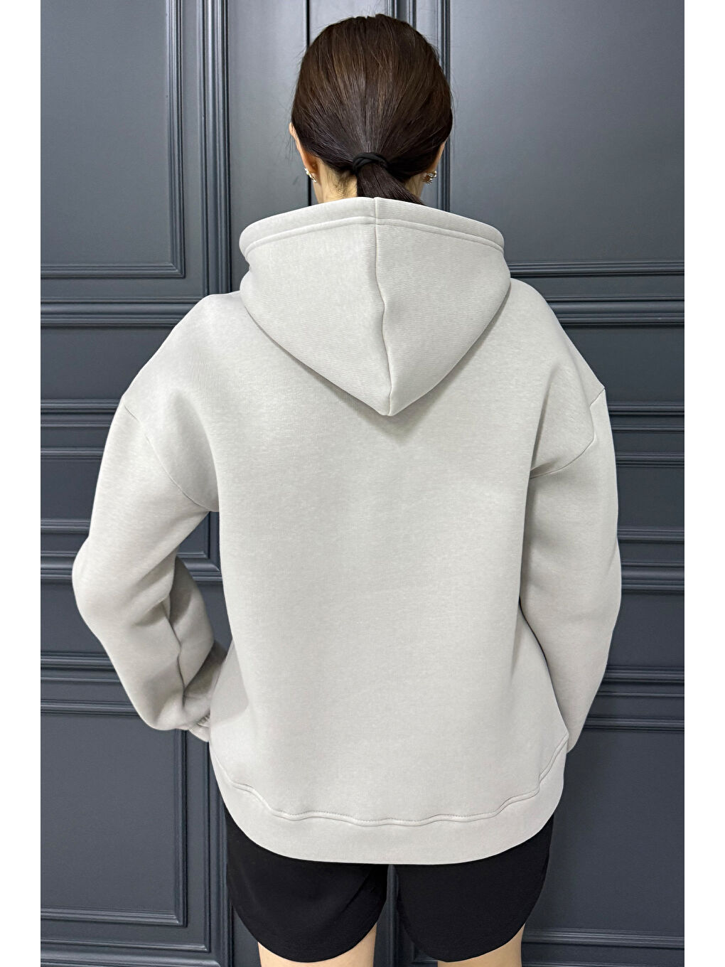 Gri Yarım Fermuarlı Üç İplik Şardonlu Kadın Sweatshirt-3