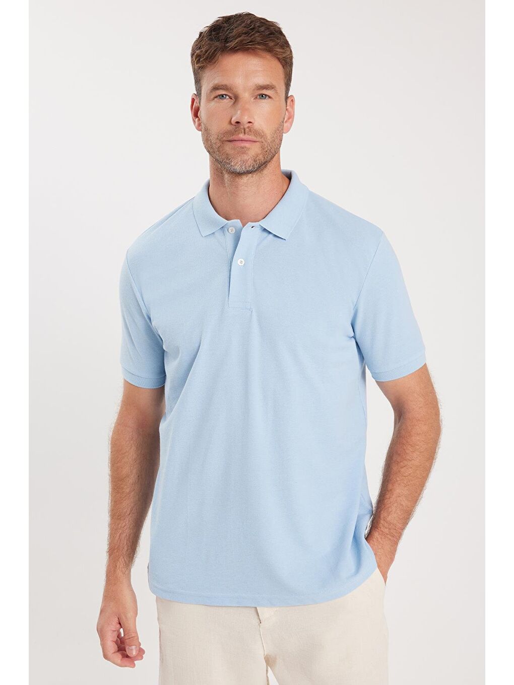 Erkek Regular Fit Klasik Kesim Pamuklu Yumuşak Dokulu Serin Tutan Kumaş Düz Mavi Polo Yaka Tişört-4