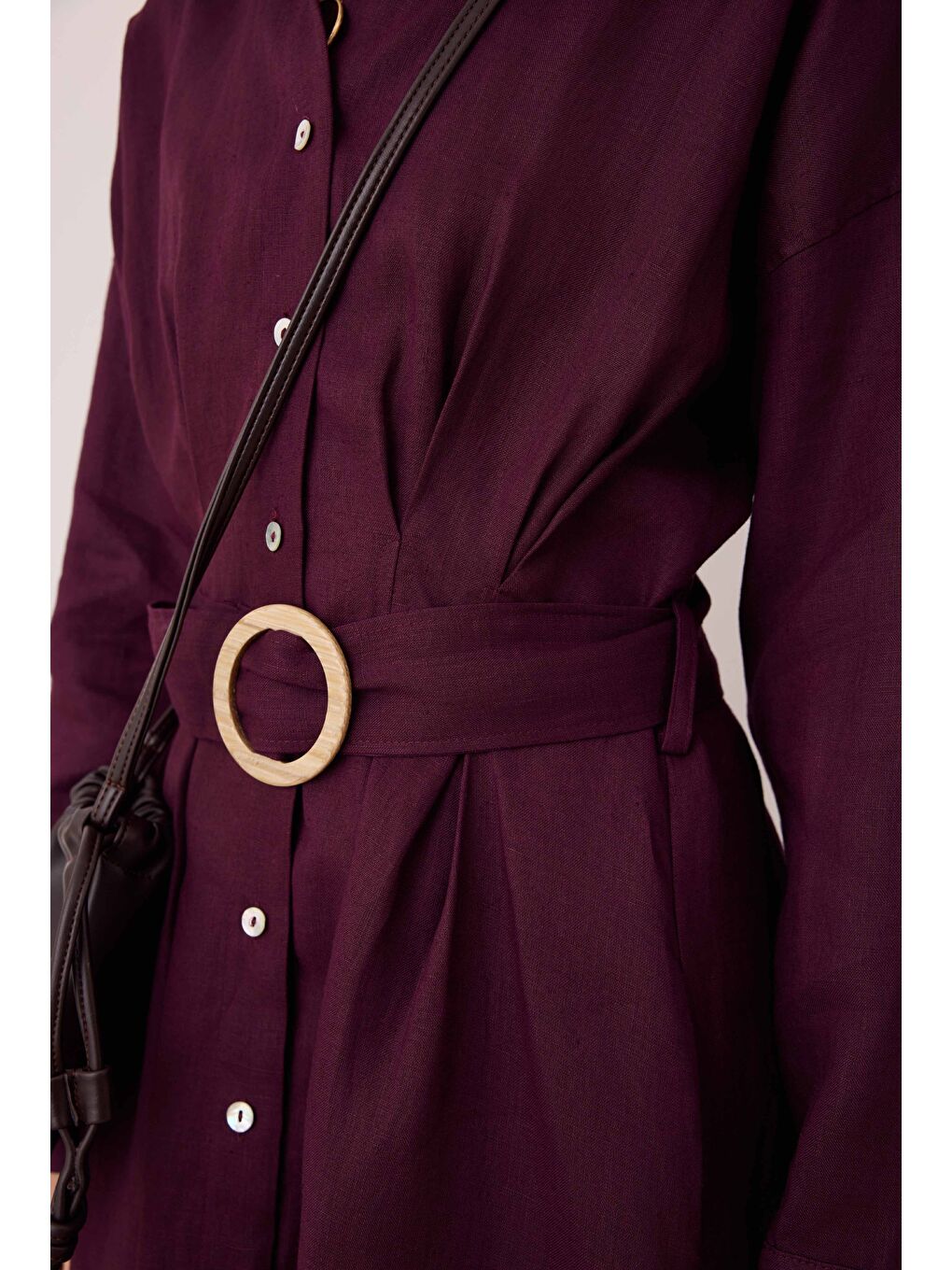 Keten Uzun Pileli Elbise Bordo-1