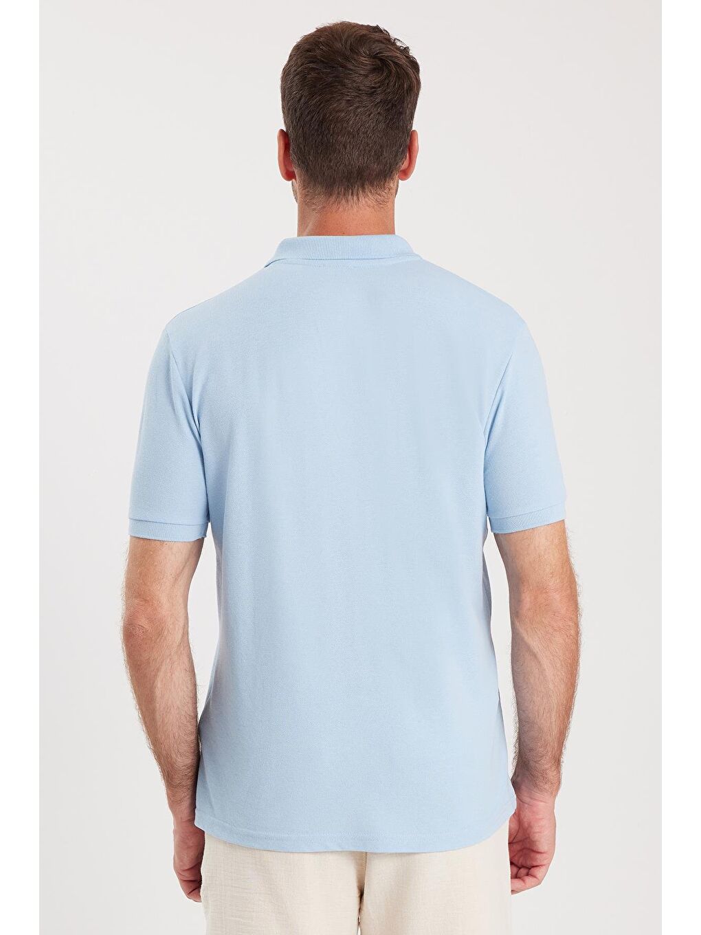 Erkek Regular Fit Klasik Kesim Pamuklu Yumuşak Dokulu Serin Tutan Kumaş Düz Mavi Polo Yaka Tişört-6