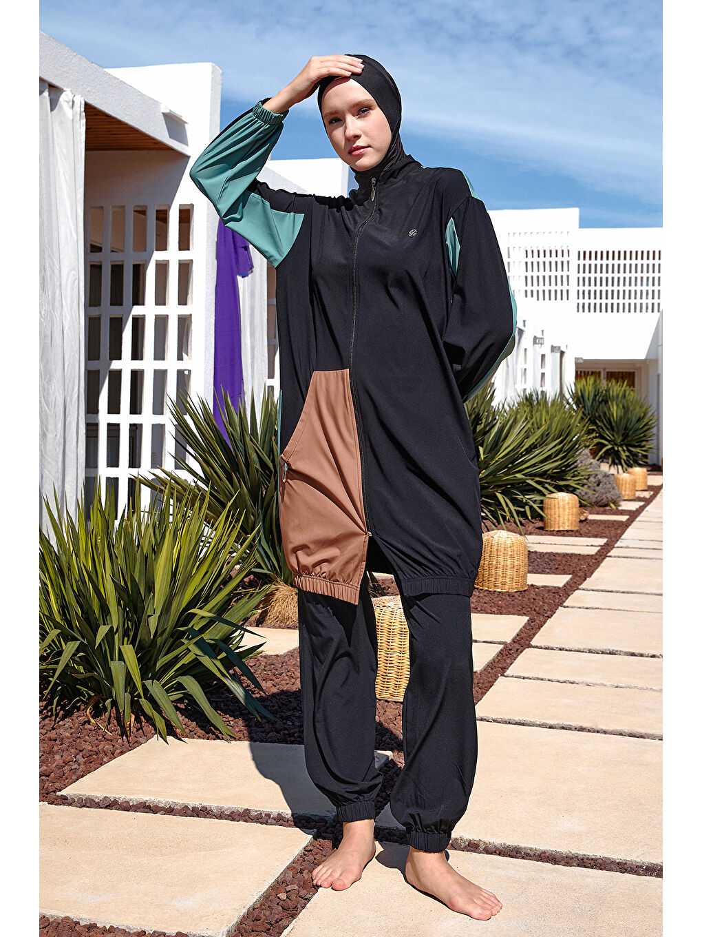 Spor Elastan Tam Kapalı Tesettür Mayo 1210 Siyah13