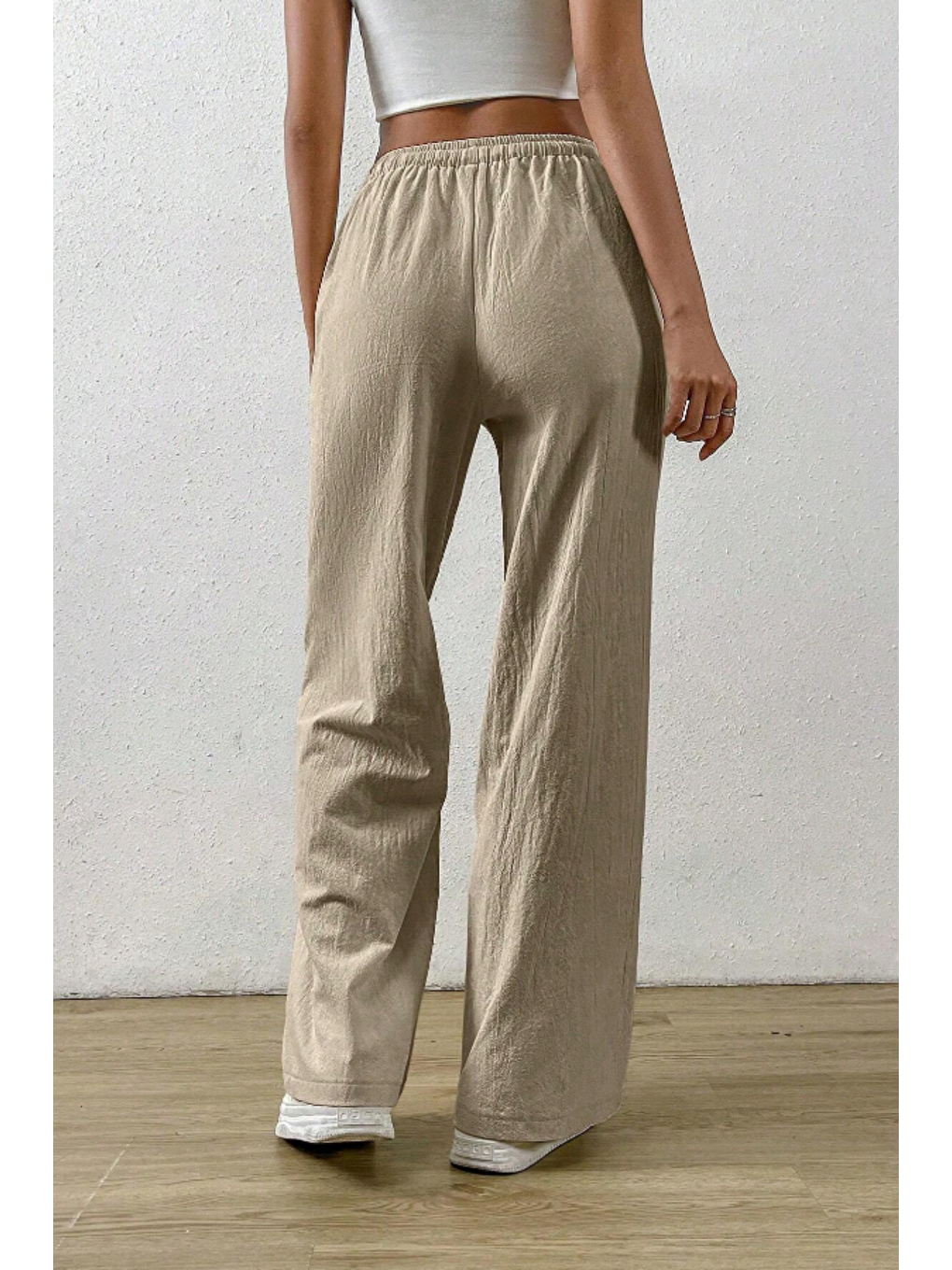 Bej Vizon Bol Paça Müslin Kadın Pantolon-6