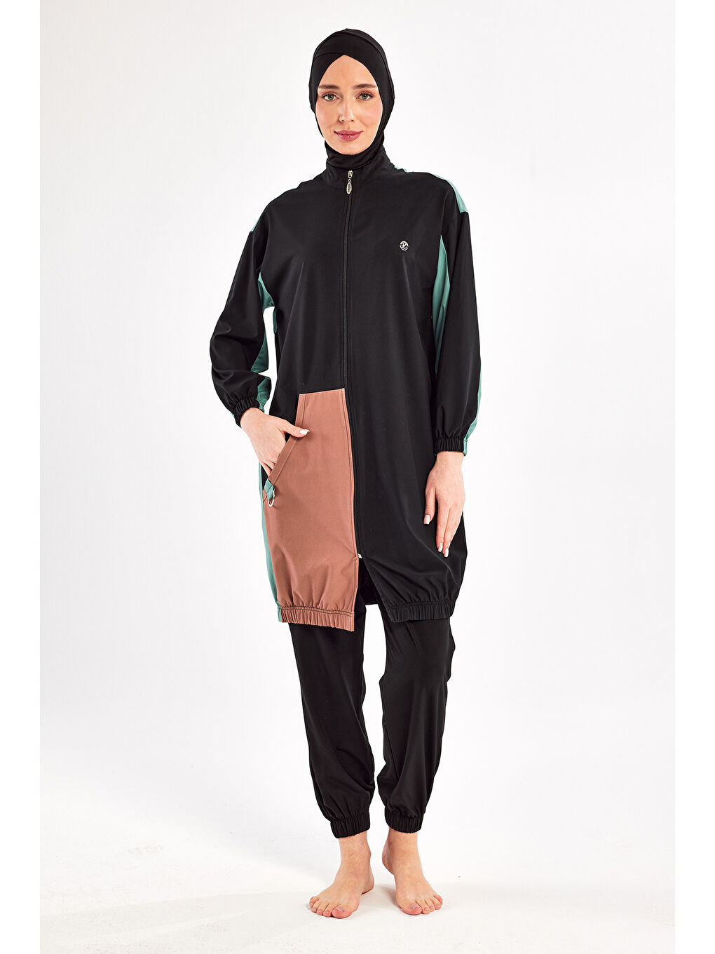 Spor Elastan Tam Kapalı Tesettür Mayo 1210 Siyah13-1