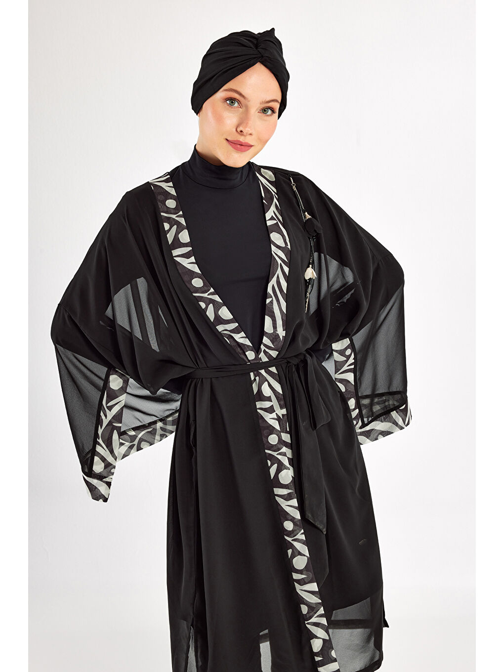 3'lü Pareolu UV Korumalı Tasarım Elastanlı Tam Kapalı Tesettür Mayo 1131 Siyah15-1