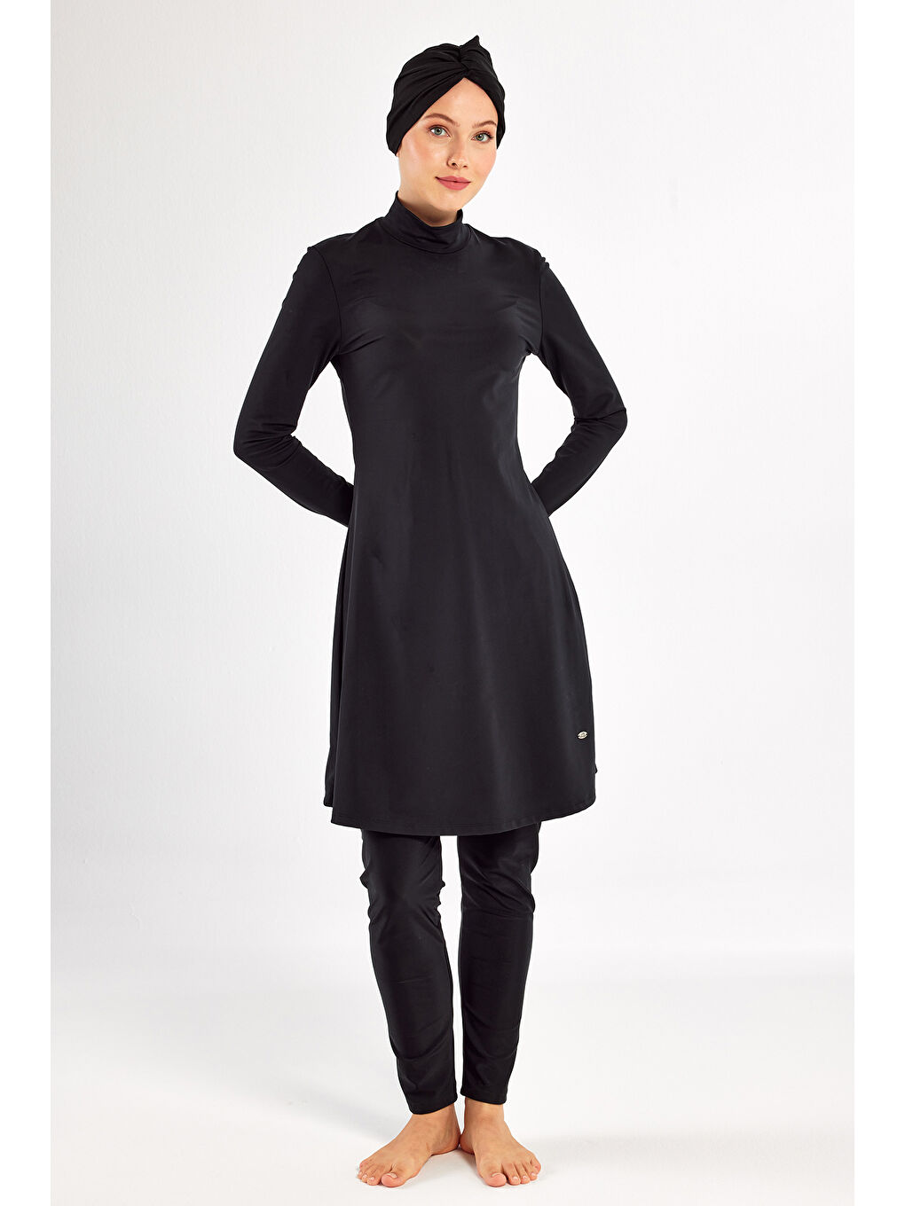 3'lü Pareolu UV Korumalı Tasarım Elastanlı Tam Kapalı Tesettür Mayo 1131 Siyah15-2
