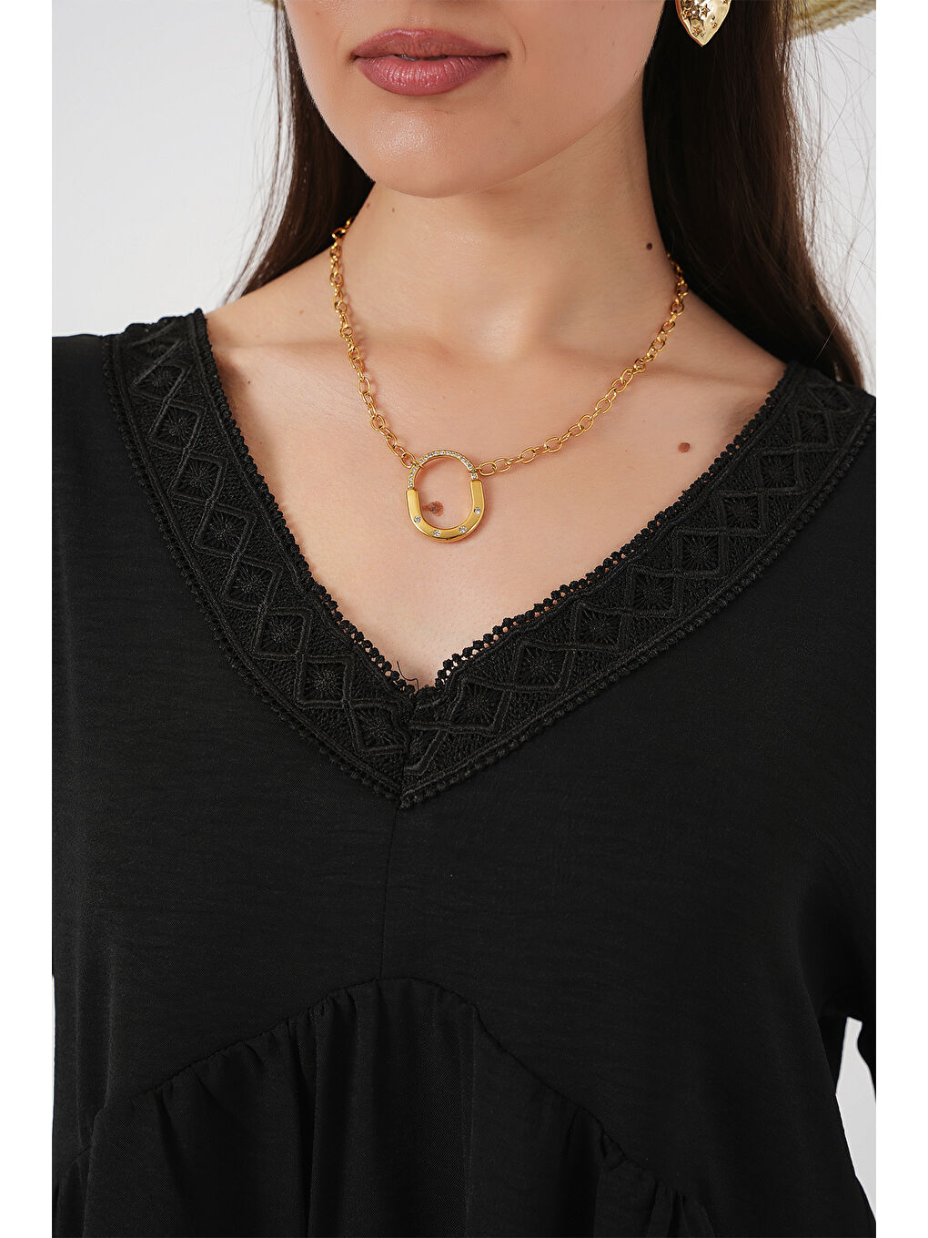 Kadın V Yaka Kısa Kol Elbise 2567 - Siyah-4