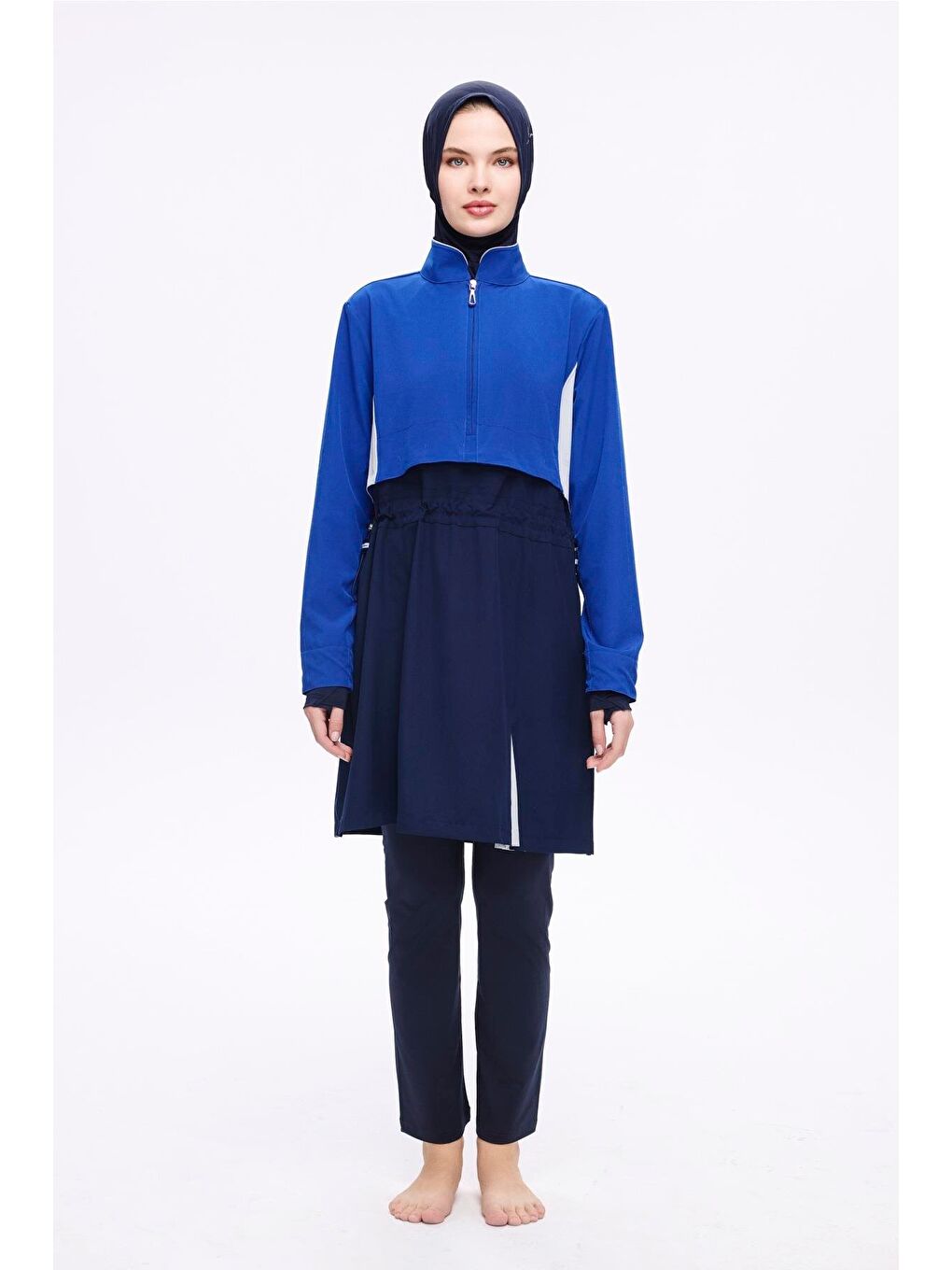 Saks Mavisi 5 Parça Jileli Tam Tesettür Mayo Takımı 5063