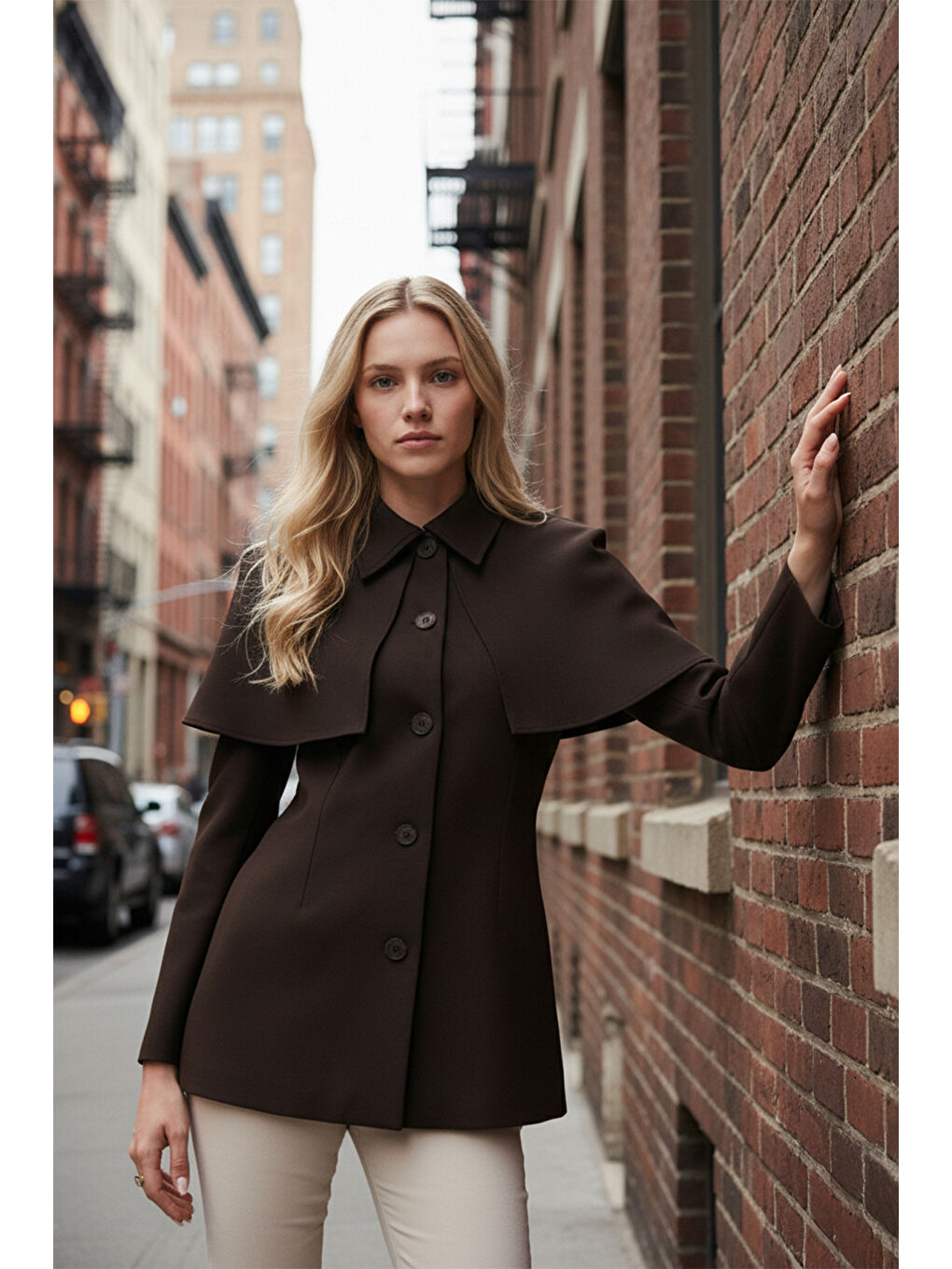 Kahverengi Regular Fit Pelerin Detaylı Düğmeli Ceket 6927687