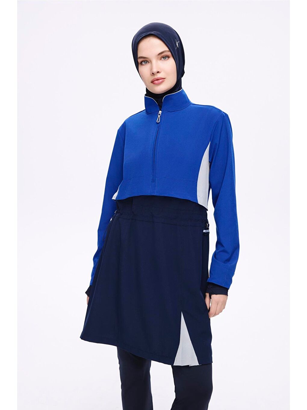 Saks Mavisi 5 Parça Jileli Tam Tesettür Mayo Takımı 5063-1