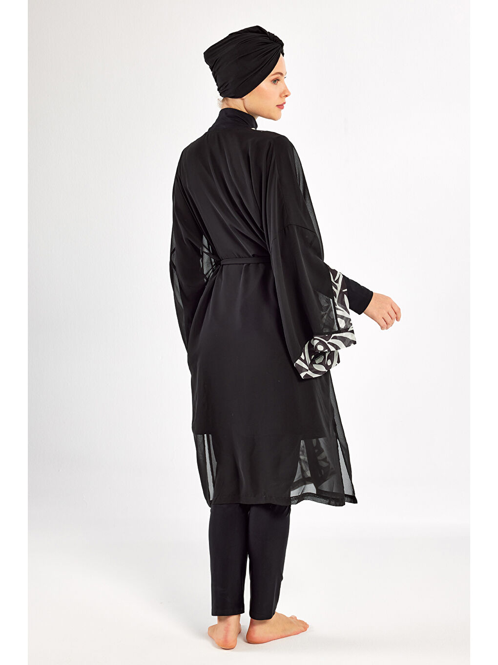 3'lü Pareolu UV Korumalı Tasarım Elastanlı Tam Kapalı Tesettür Mayo 1131 Siyah15-4