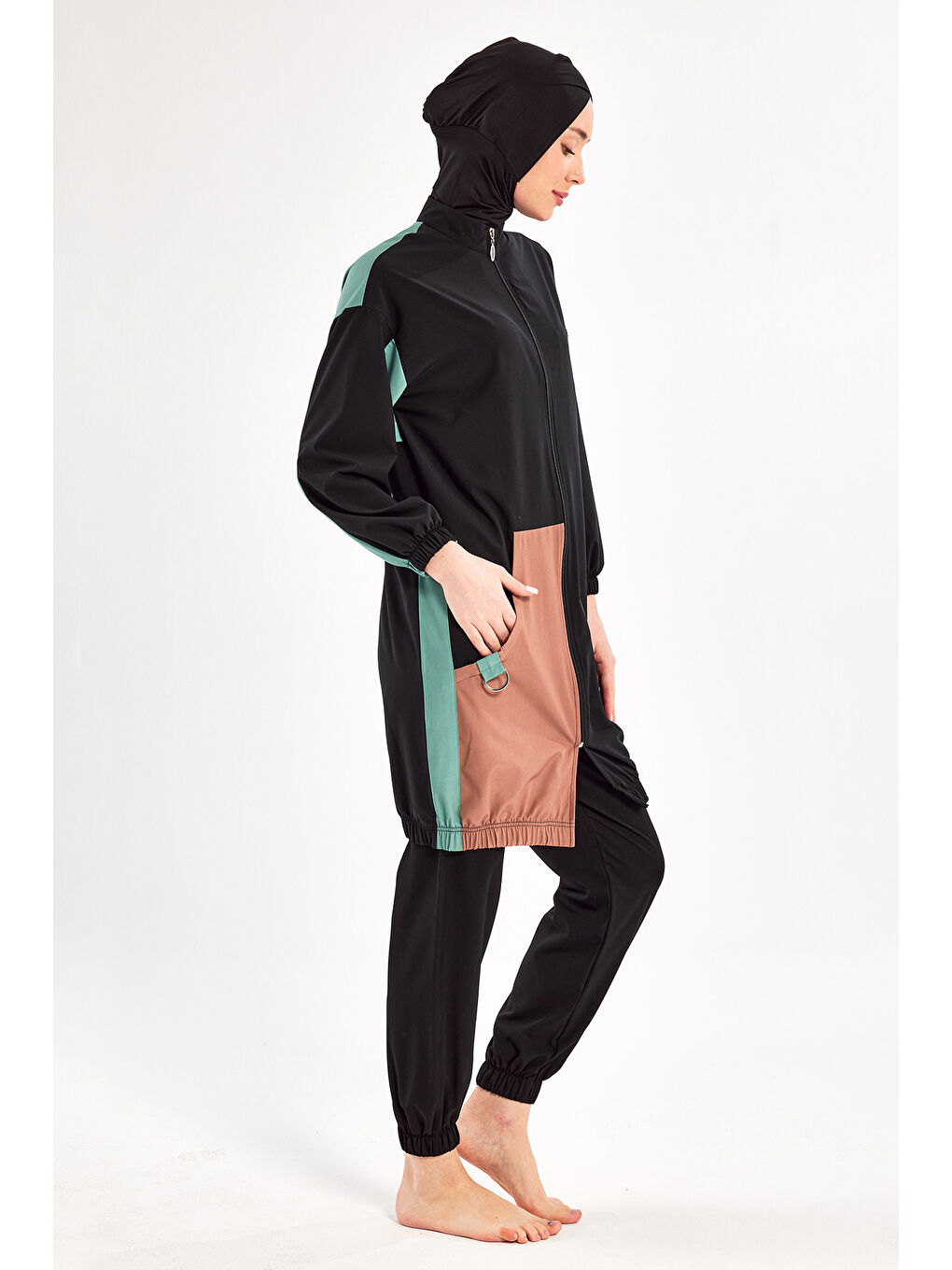 Spor Elastan Tam Kapalı Tesettür Mayo 1210 Siyah13-4