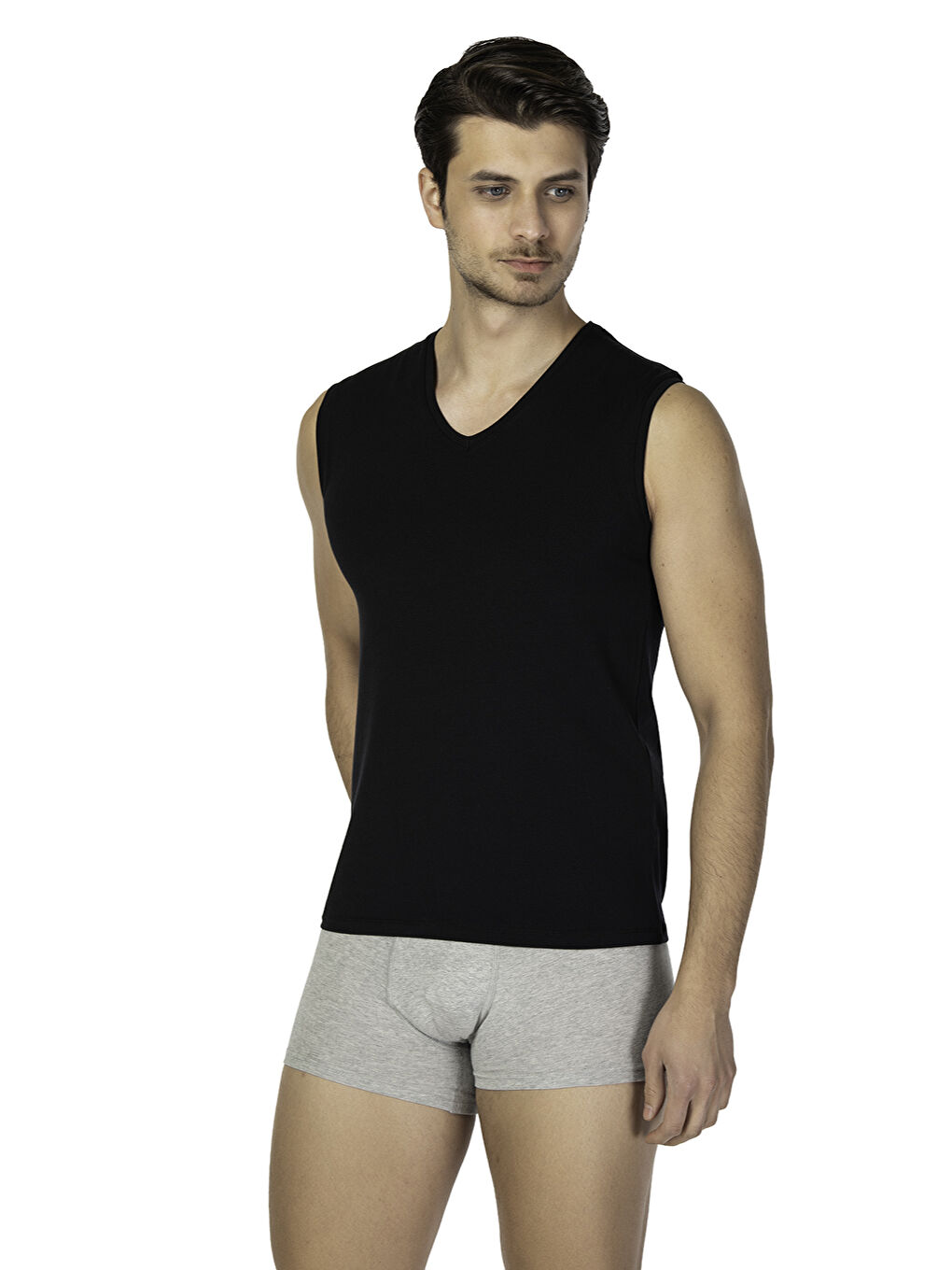 Siyah Trendy V Yaka 2li Atlet SİYAH-2