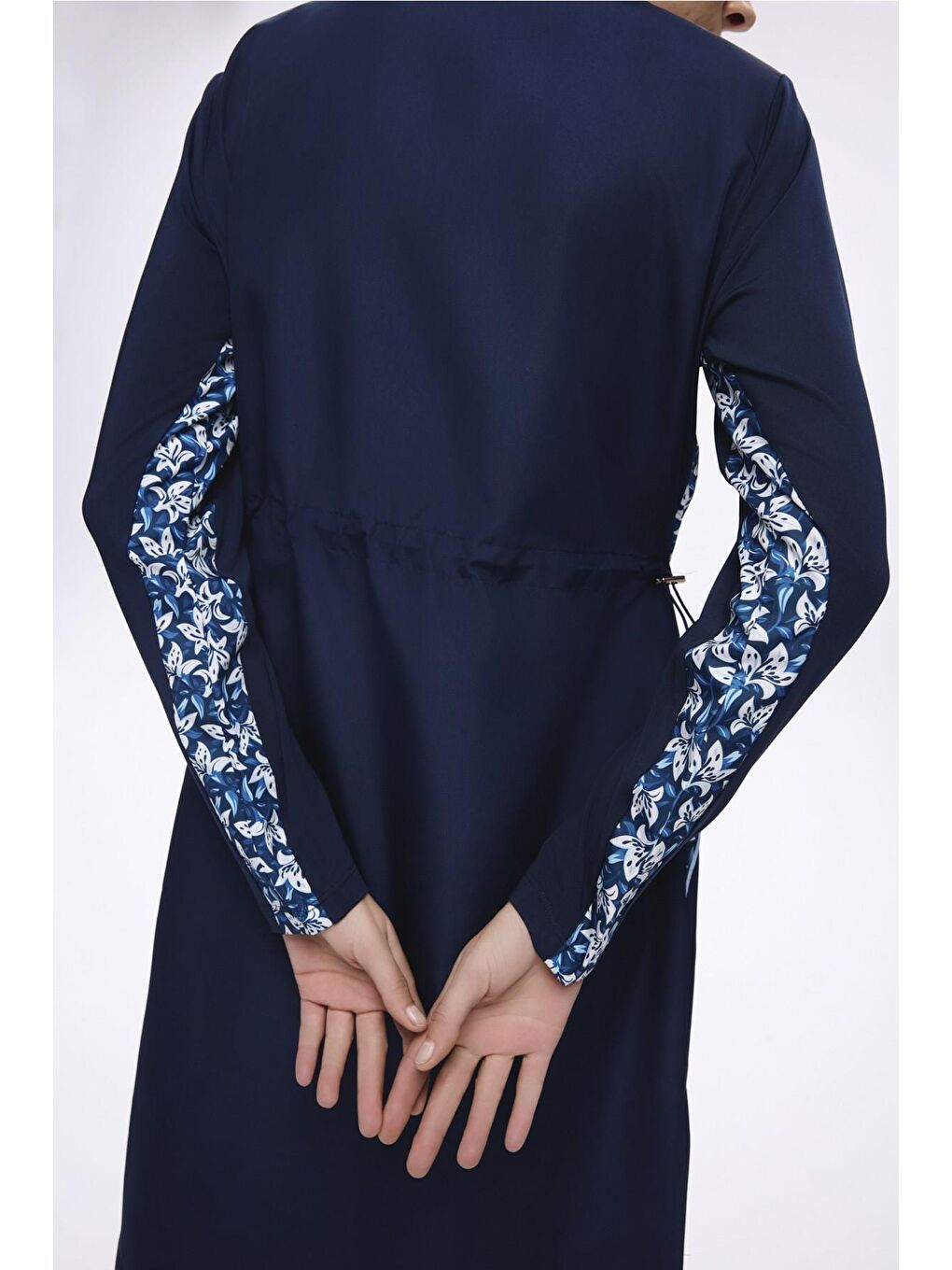 Kol Altı Desenli Lacivert 3 Parça Dokuma Tam Tesettür Mayo Takımı 2279-4