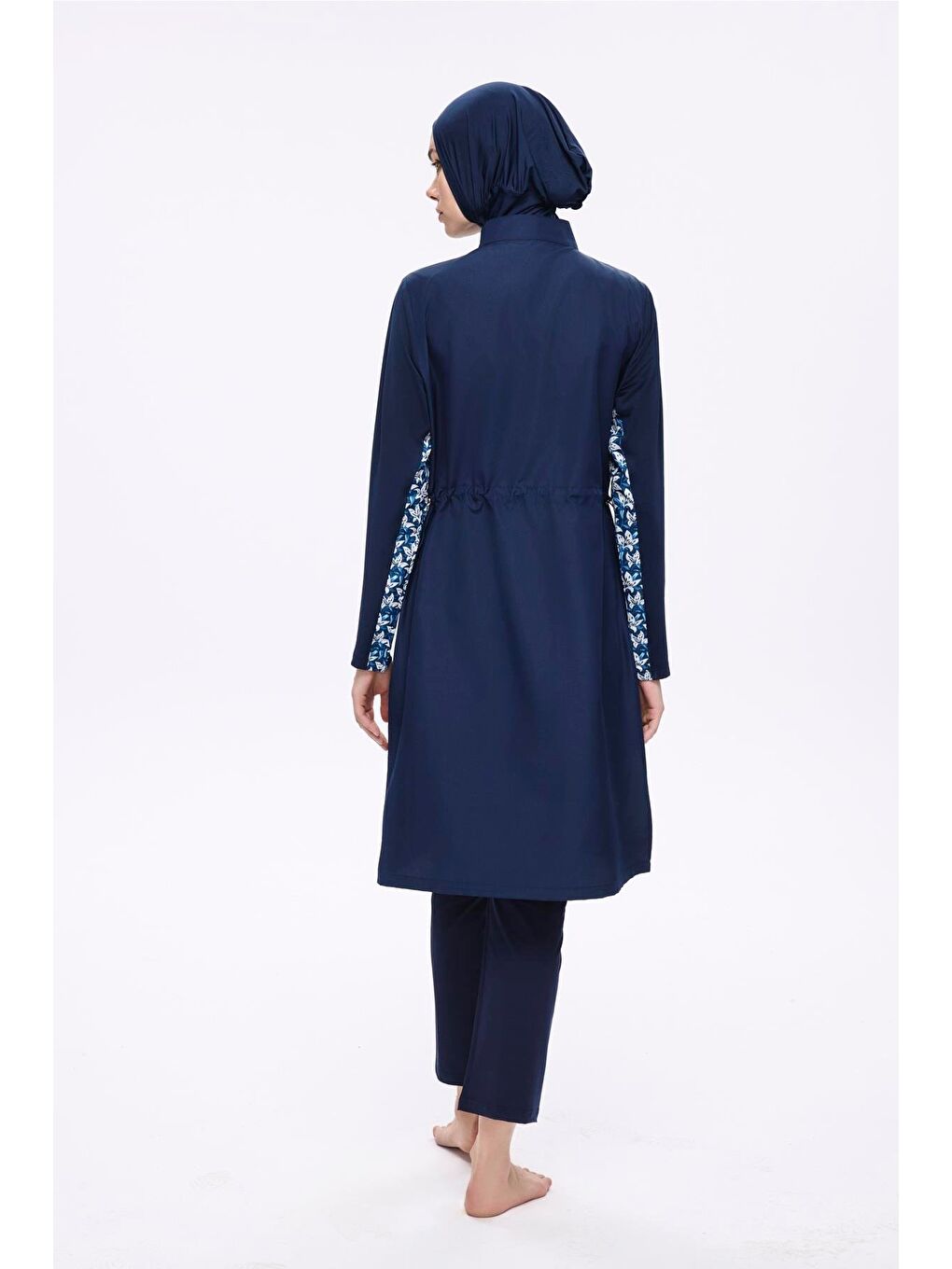 Kol Altı Desenli Lacivert 3 Parça Dokuma Tam Tesettür Mayo Takımı 2279-5