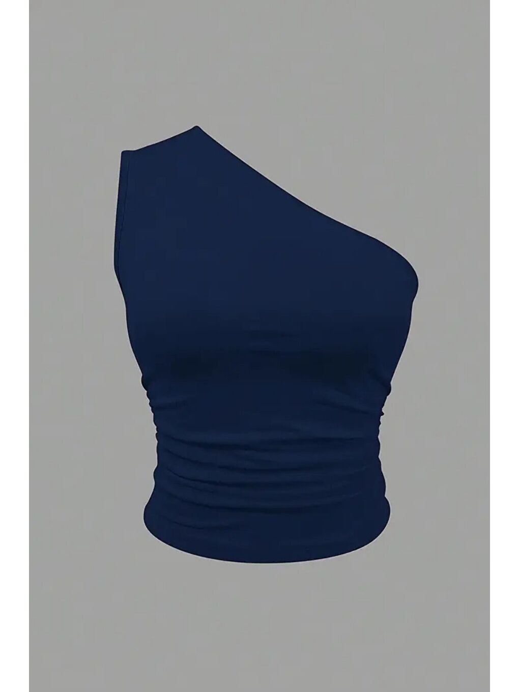 Kadın Lacivert Tek Omuzlu Basic Dar Kesim Slim Fit Bluz-2