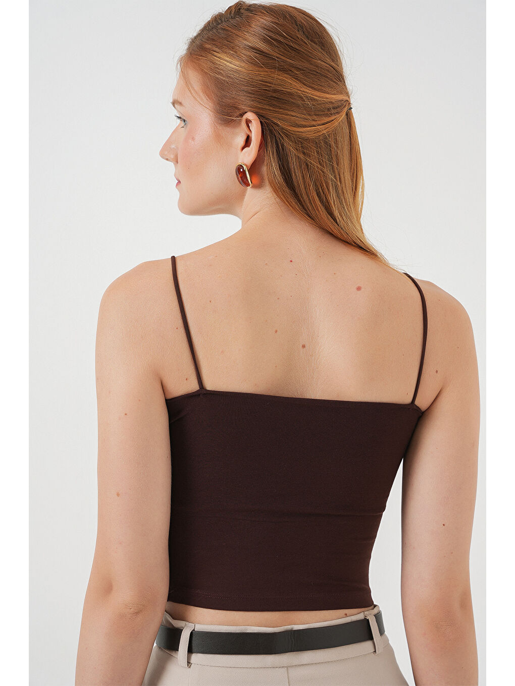 Kadın İp Askılı Basic Crop Büstiyer 973 - Kahverengi-5