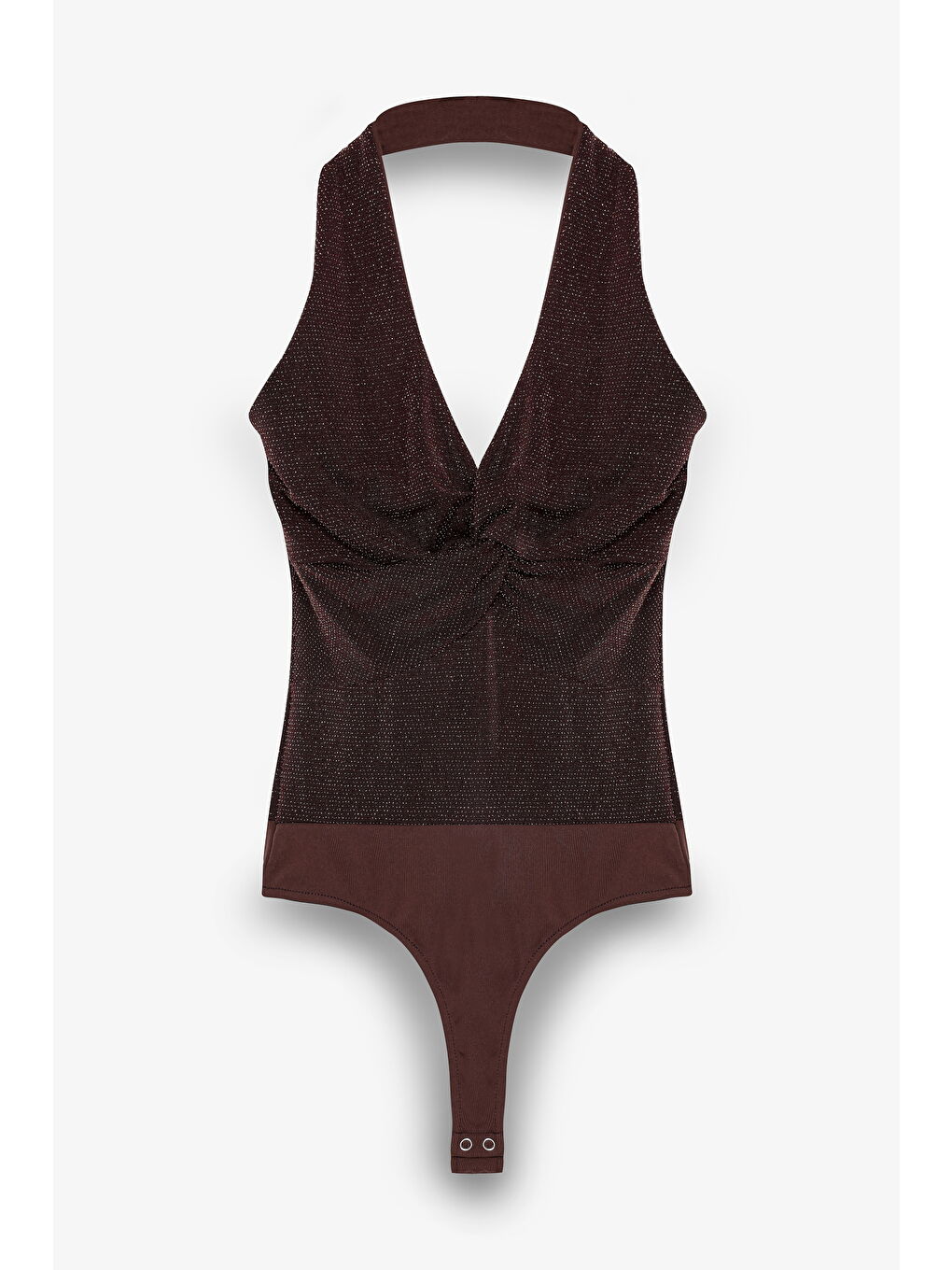 Simli Drape Düğümlü Bodysuit Kahverengi