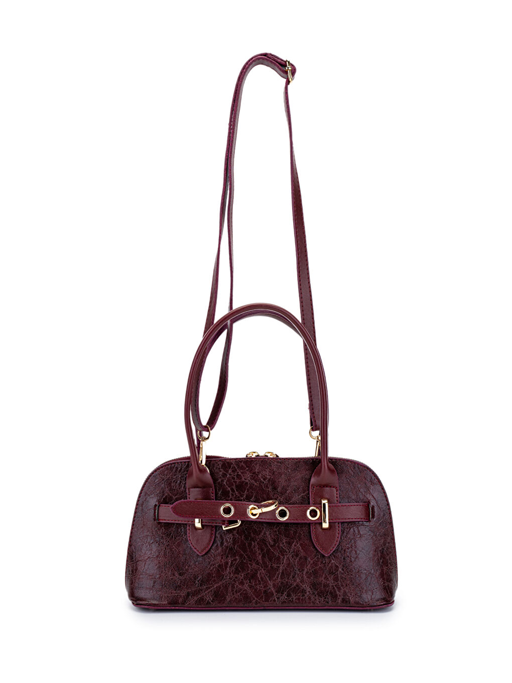 Kemer Detaylı Suni Deri Kadın Çapraz Çanta King Bordo-1