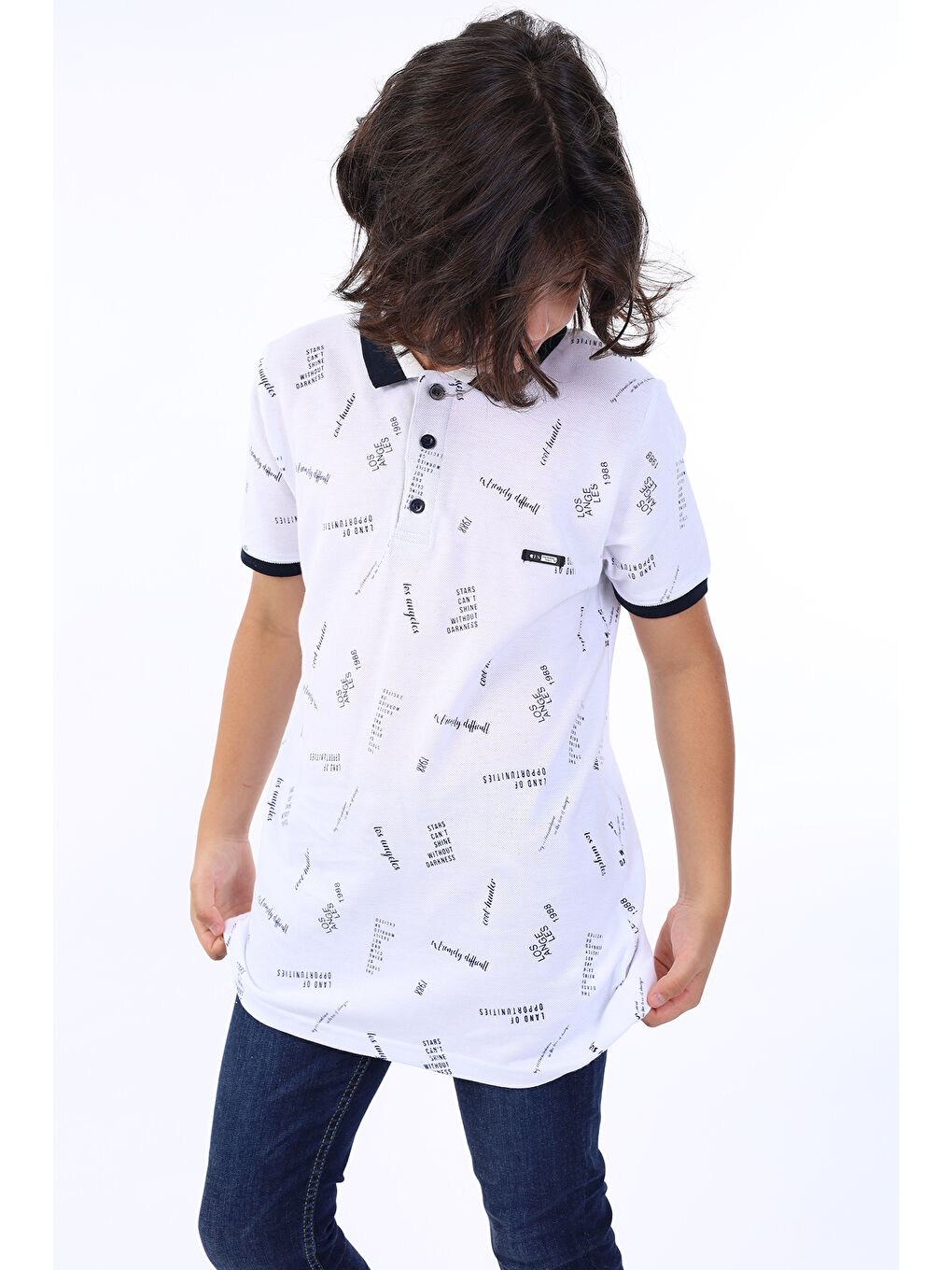 Beyaz Erkek Çocuk Komple Baskılı Tişört