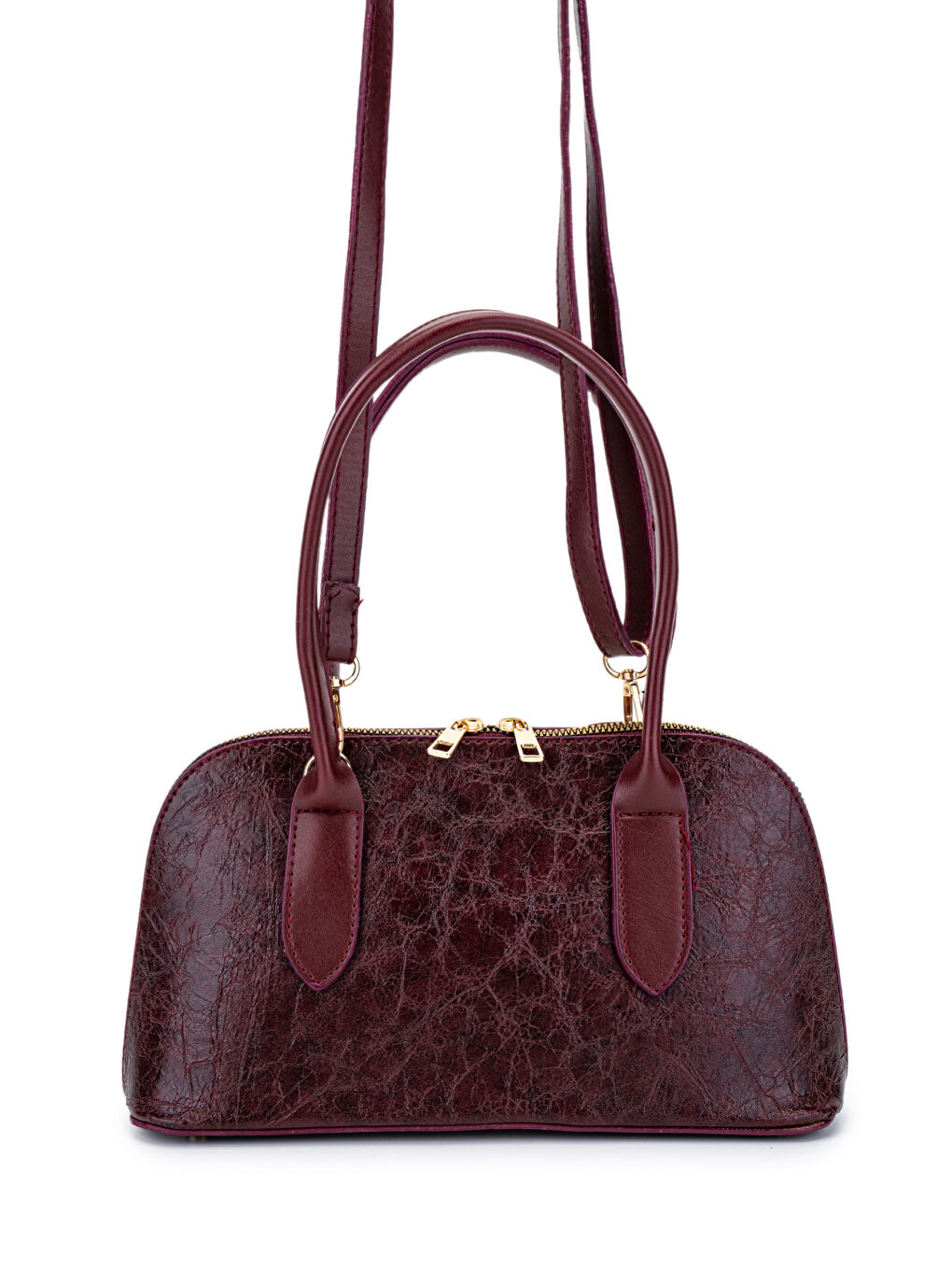 Kemer Detaylı Suni Deri Kadın Çapraz Çanta King Bordo-2