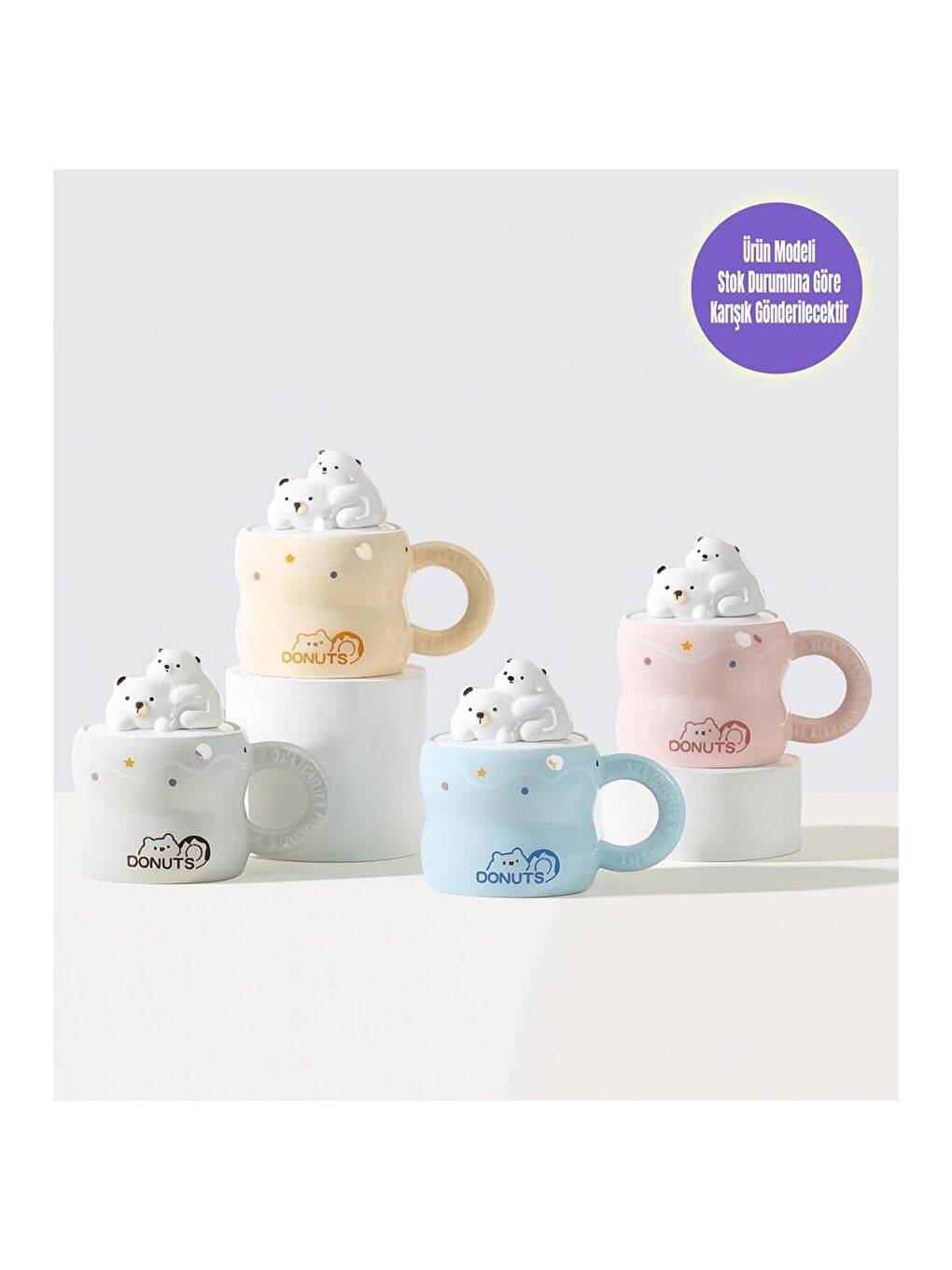 Karışık Ayıcık Donut Temalı Seramik Kupa