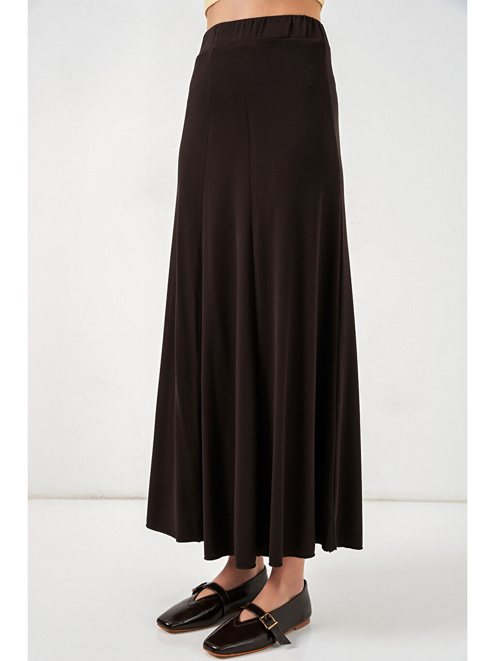 Kadın Örme Uzun Etek 8073 - Kahverengi-1