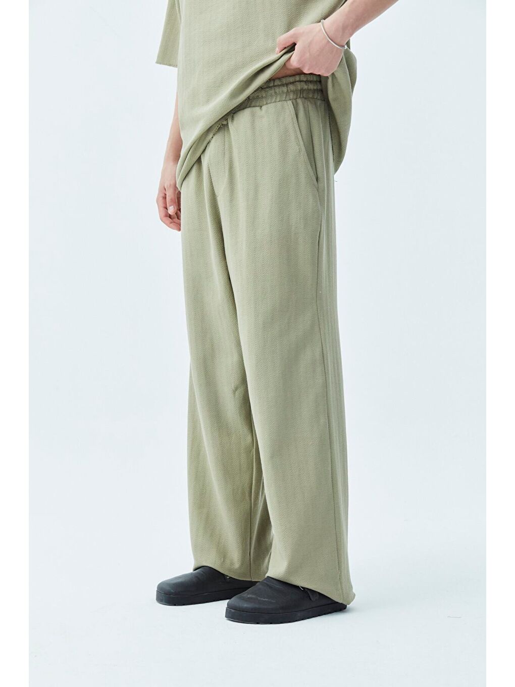 Basıc Oversize Keten Takım Haki-2