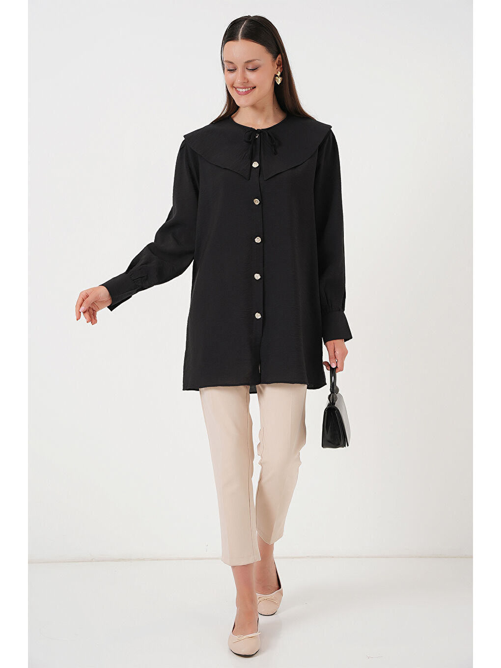 Kadın Bebe Yaka Uzun Tunik 5967 - Siyah-1