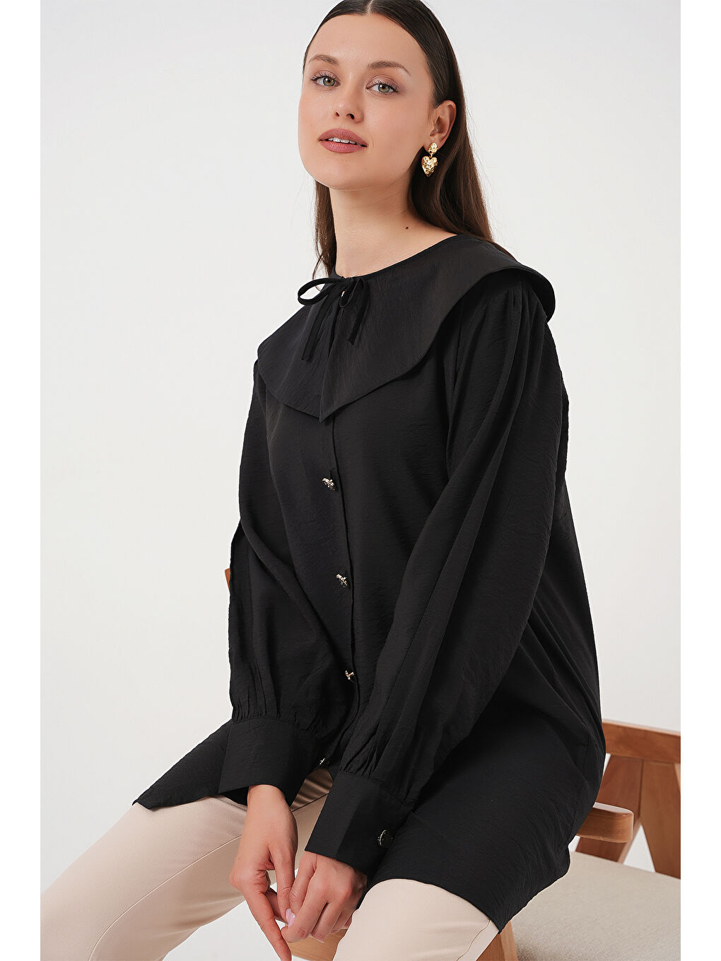 Kadın Bebe Yaka Uzun Tunik 5967 - Siyah-2