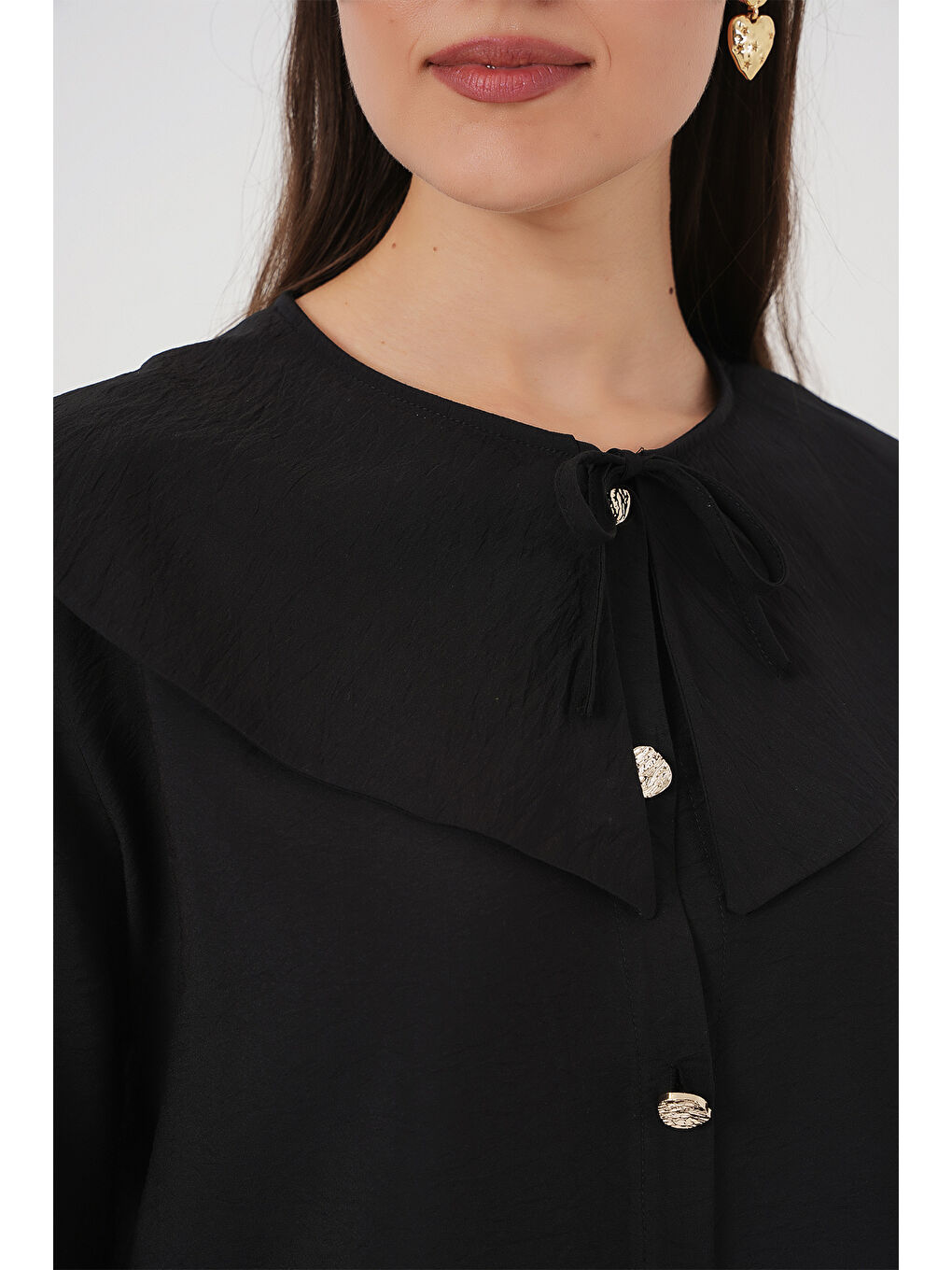 Kadın Bebe Yaka Uzun Tunik 5967 - Siyah-4