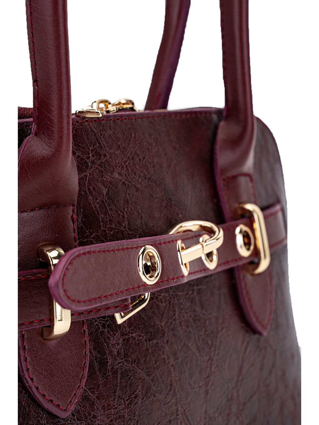 Kemer Detaylı Suni Deri Kadın Çapraz Çanta King Bordo-5