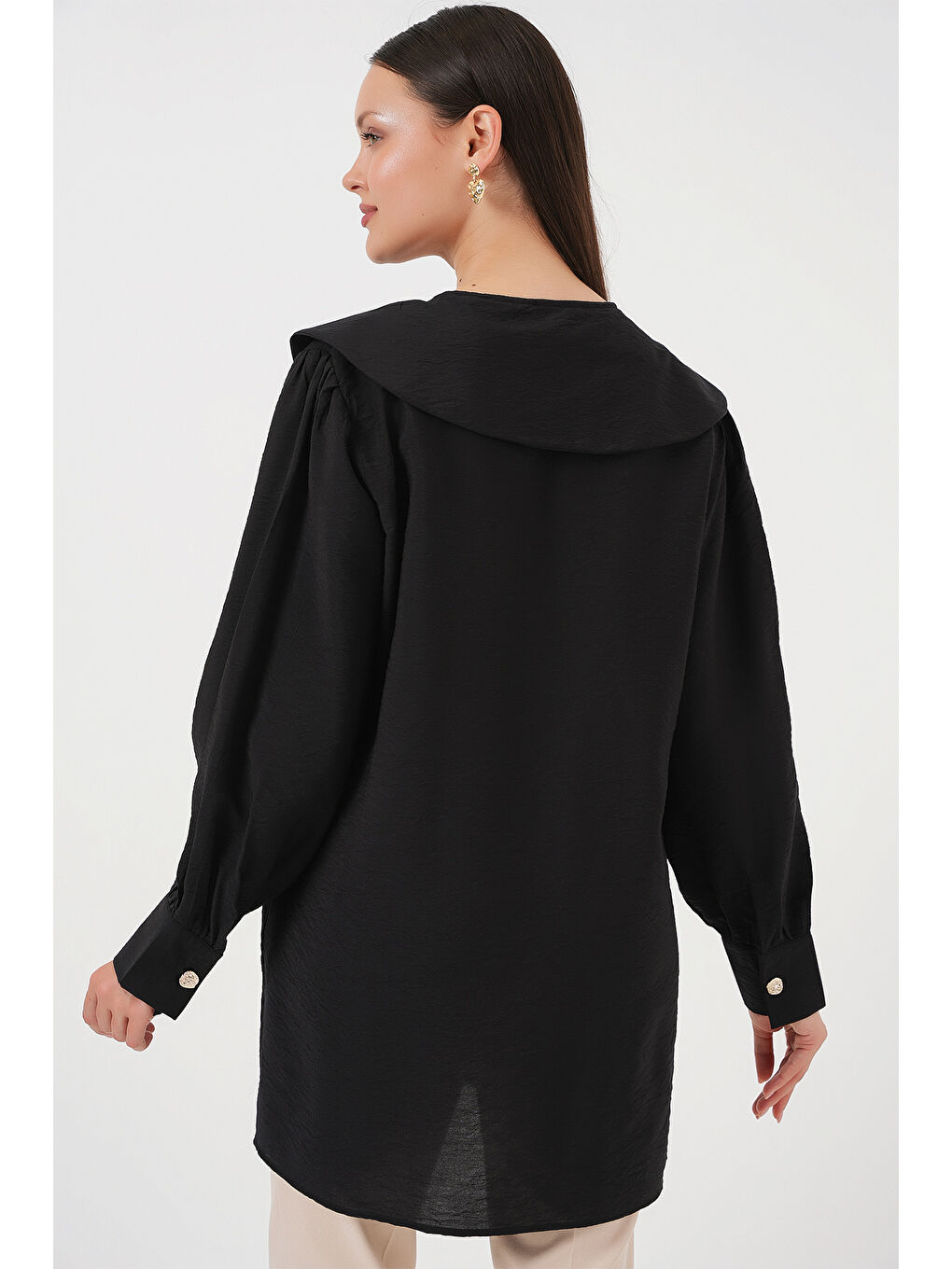 Kadın Bebe Yaka Uzun Tunik 5967 - Siyah-5