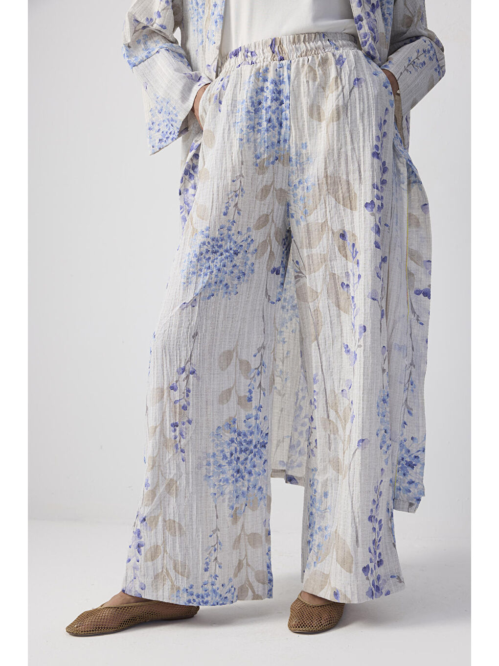 Mavi Desenli Kimono Pantolon Takım-4