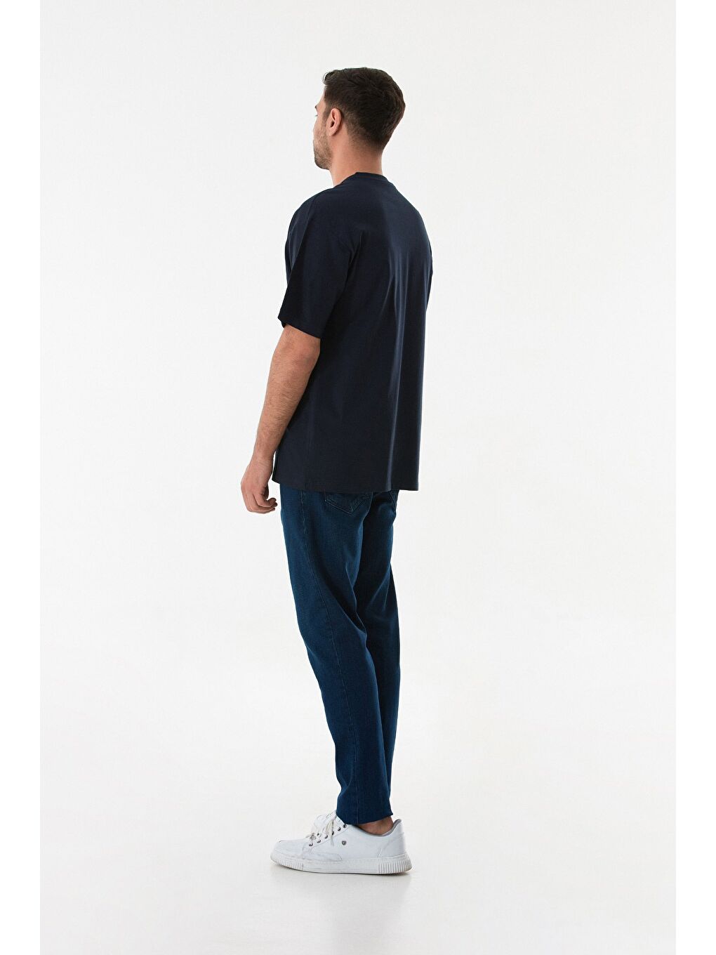 Lacivert Yazı Baskılı Oversize Tişört-2