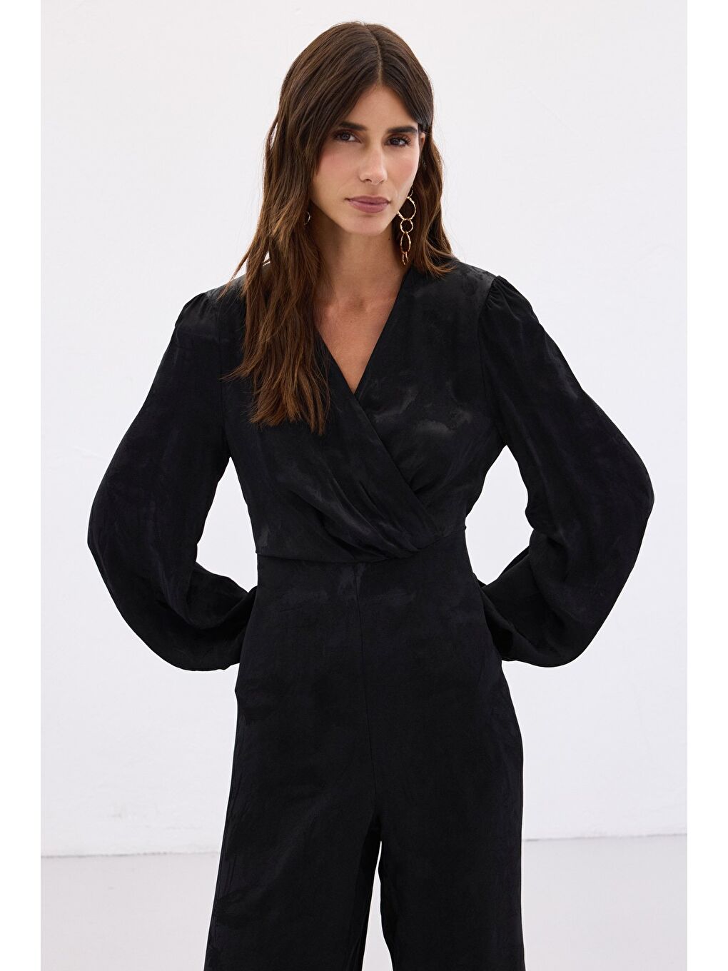 Desenli Kruvaze Tulum - Siyah-4