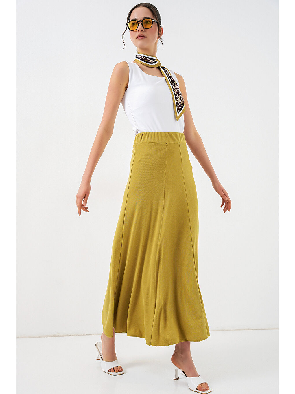 Kadın Örme Uzun Etek 8073 - E.Yeşil-2