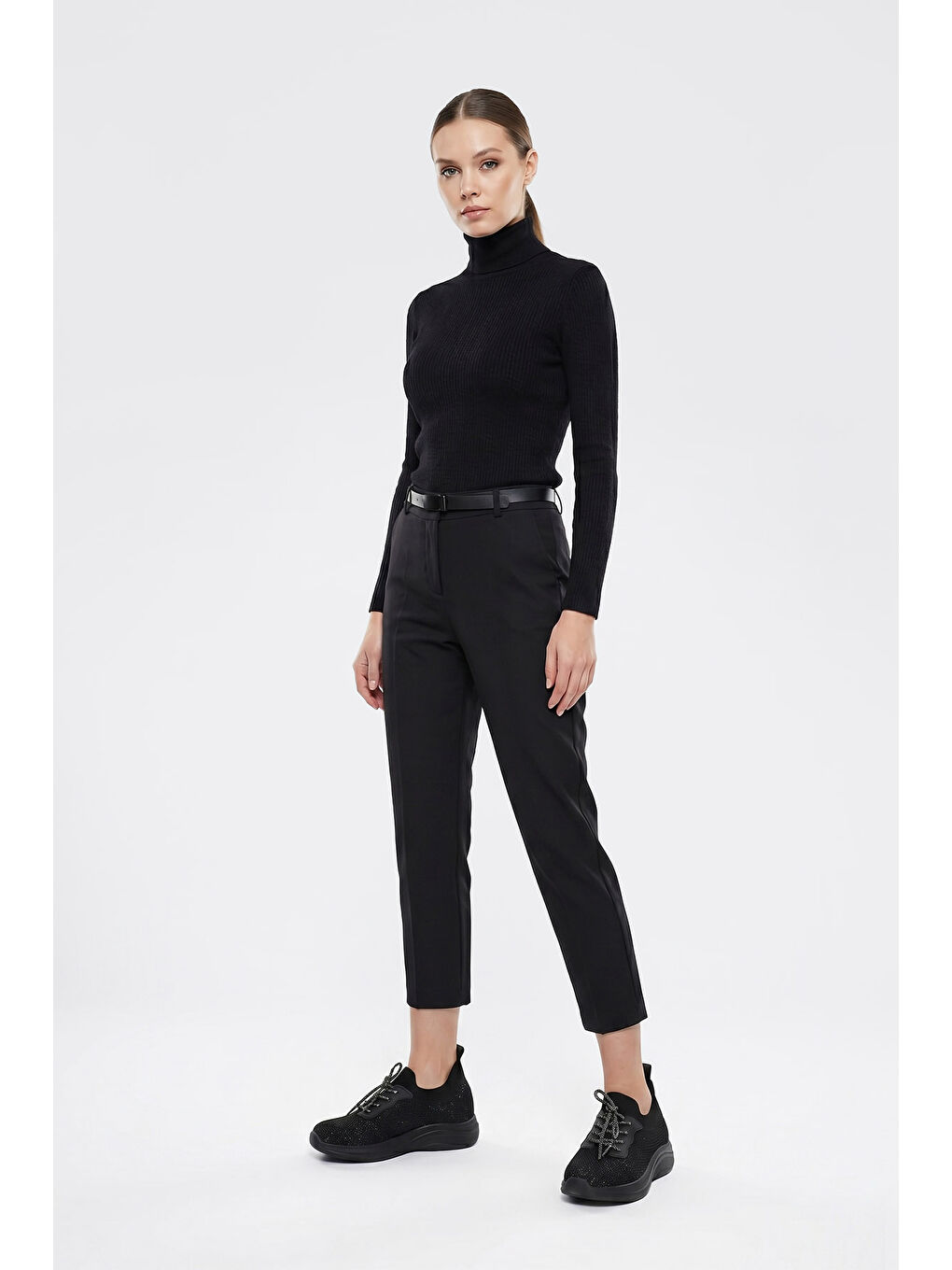 Siyah Kadın SİYAH Triko Bağcıklı Memory Foam Tabanlıklı Comfort Sneaker-2