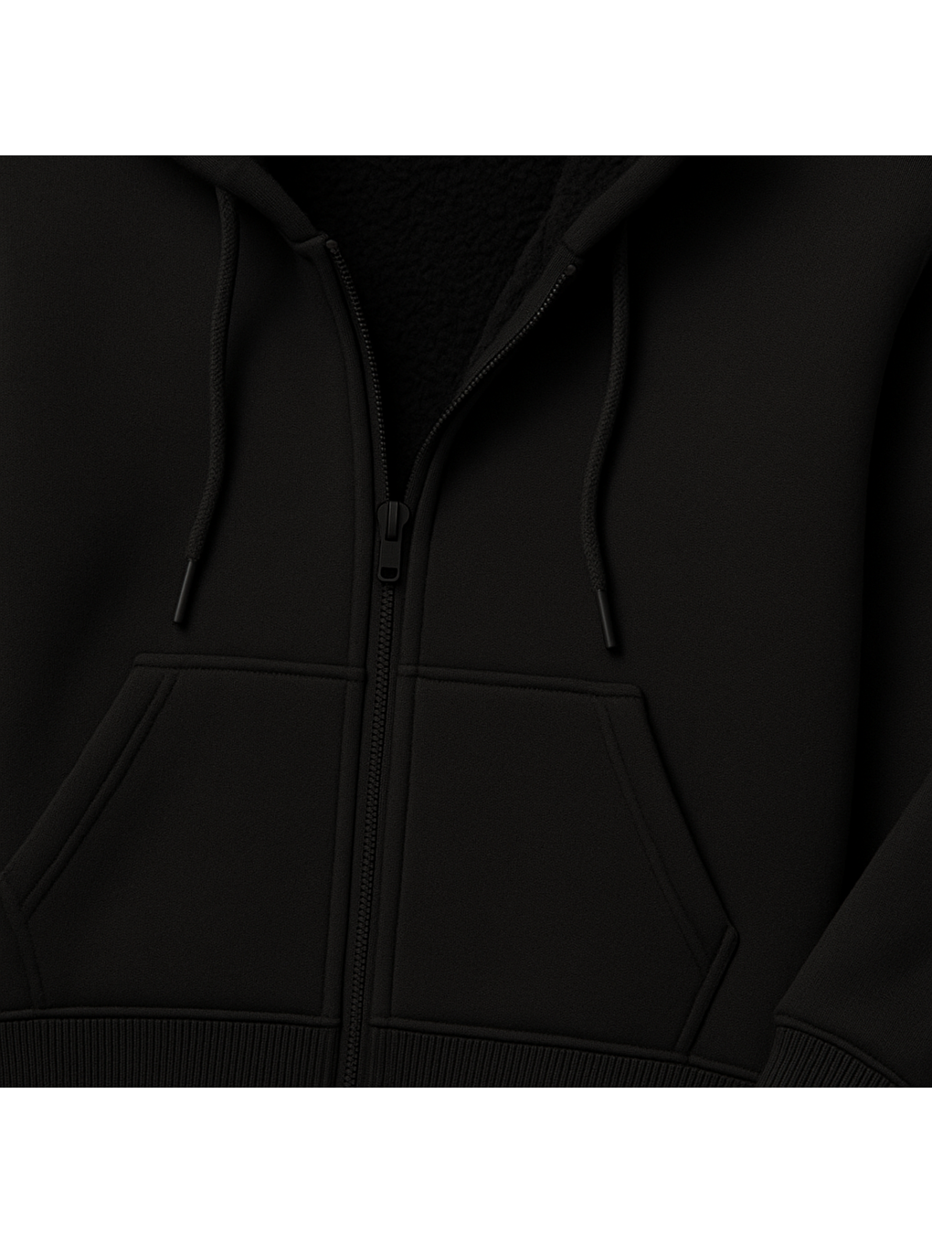 Kadın Siyah 3 İplik Şardonlu Kalın Kışlık Fermuarlı Kapüşonlu Cepli Sweatshirt-2