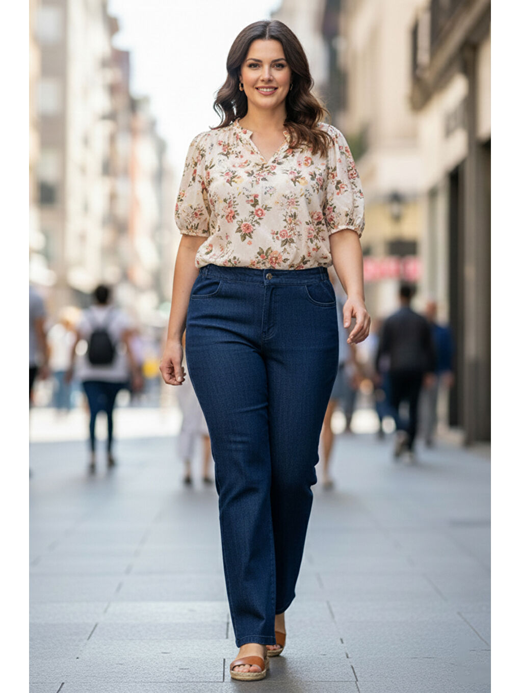 Büyük Beden Kadın Beli Lastikli Elastanlı Boru Paça Jean Pantolon 03 Lacivert-1