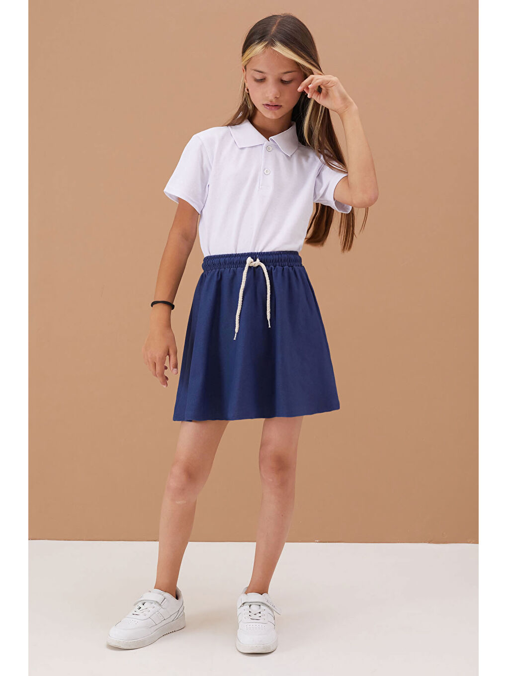 Beyaz Kız Çocuk Polo Yaka Kısa Kollu Okul Tişörtü 21411-1